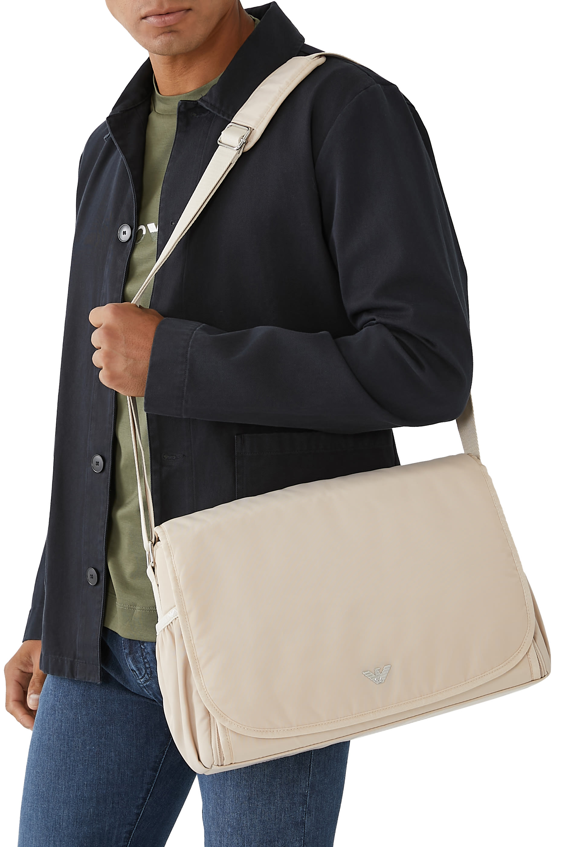 حقيبة تغيير الحفاضات نايلون بشعار الماركة