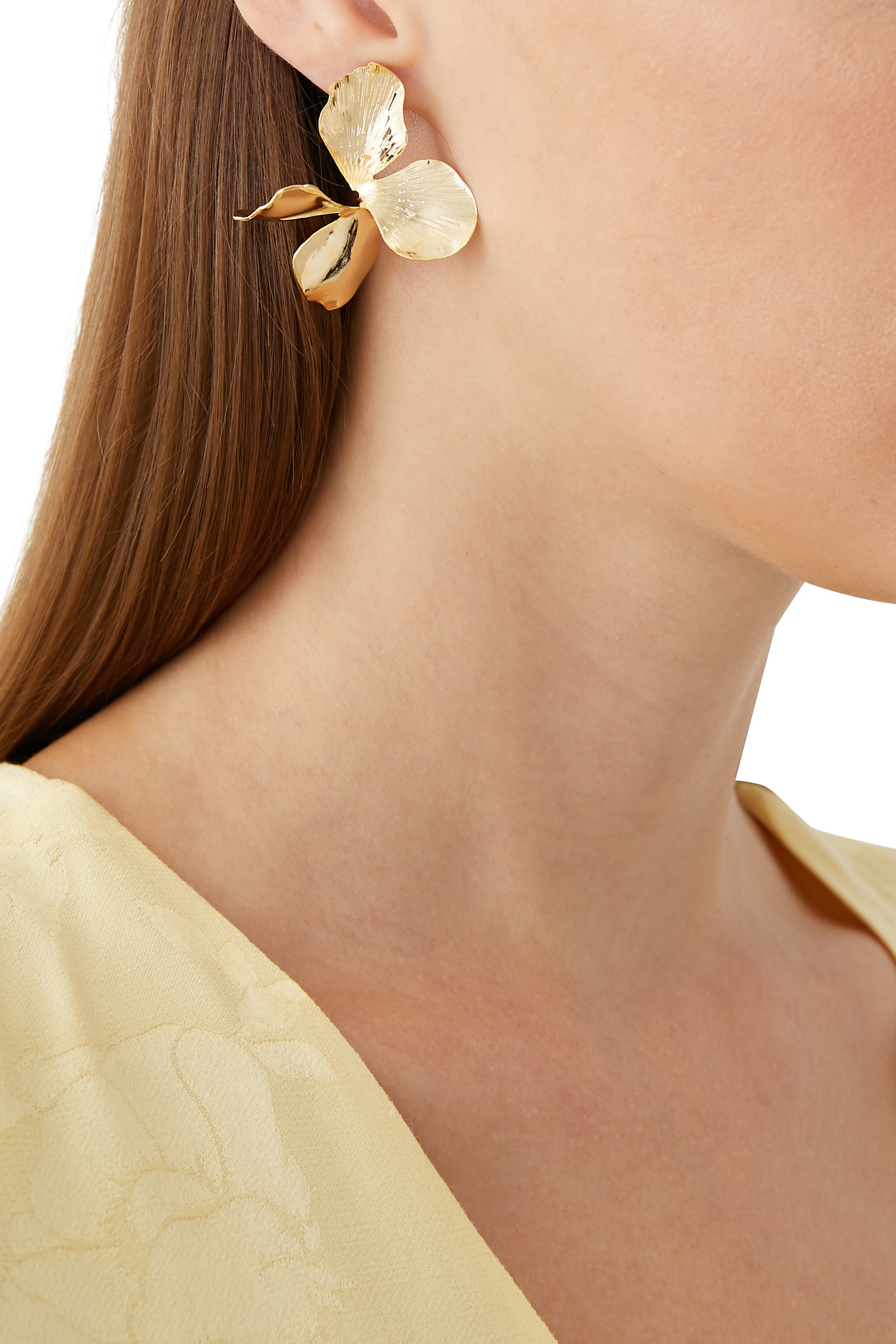 أقراط متدلية بتصميم زهرة الزنبق نحاس مطلي بذهب أصفر عيار 14