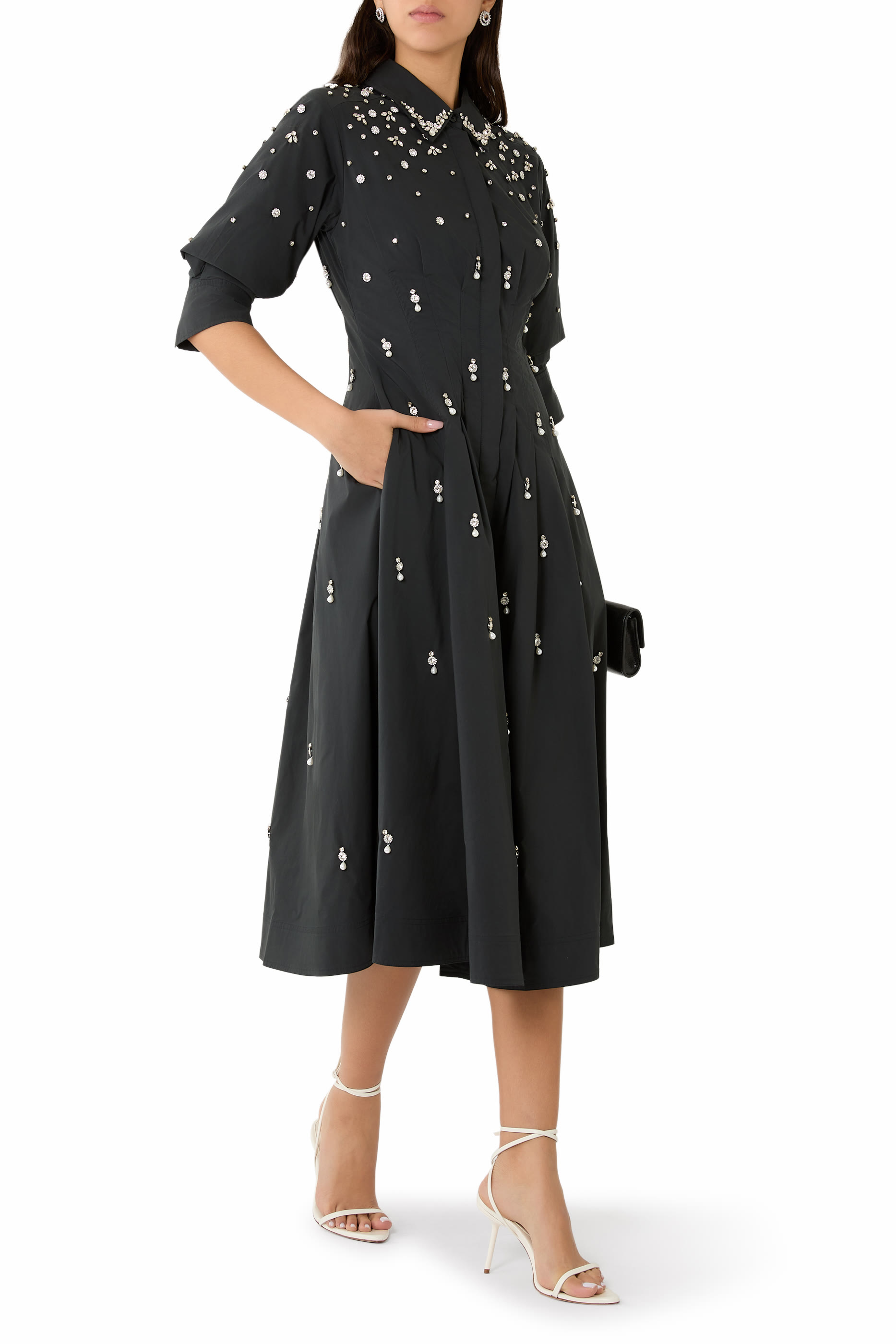 فستان جاز متوسط الطول مطرز