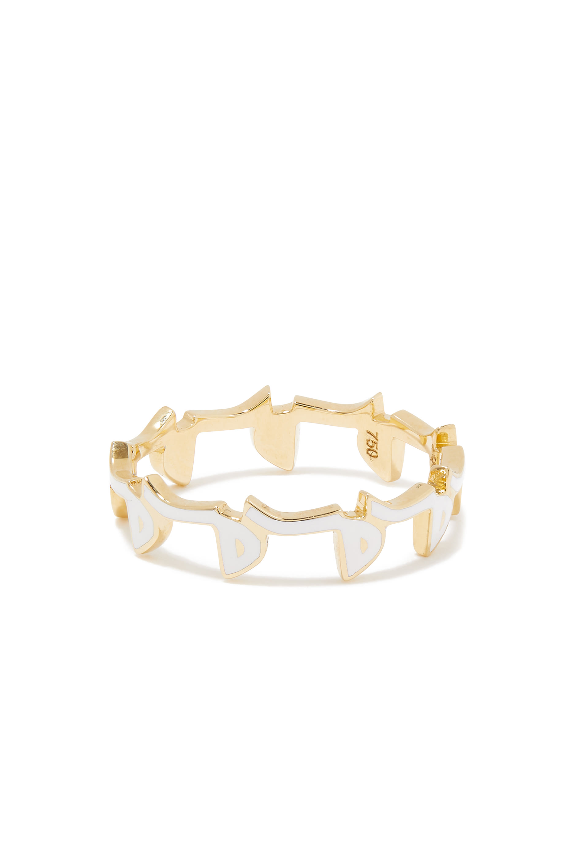 خاتم بتصميم حرف "م" مطلي بالمينا ذهب أصفر