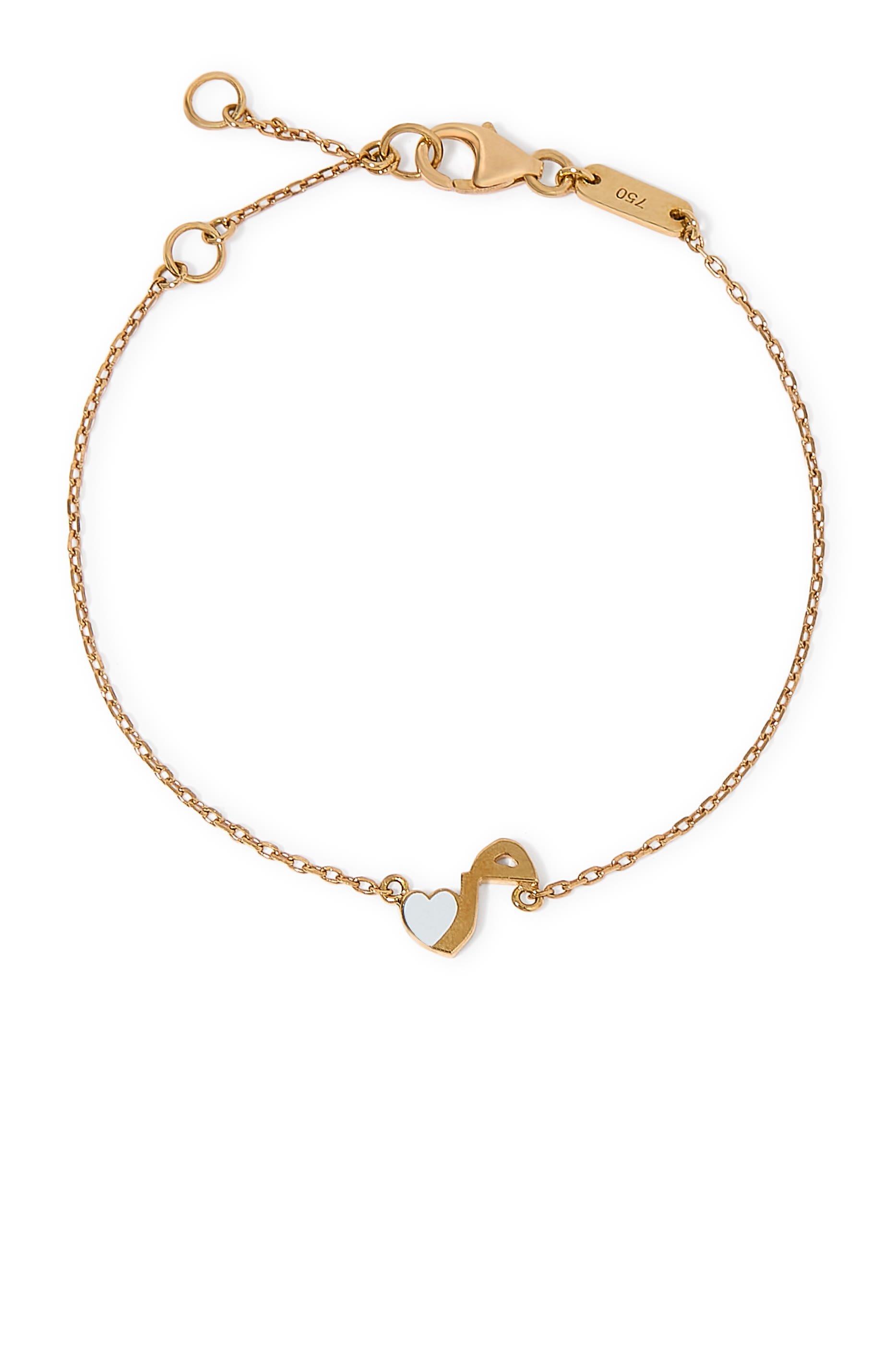 Kids Tiny Bling Heart Letter Meem Bracelet, 18k Yellow Gold & Enamel