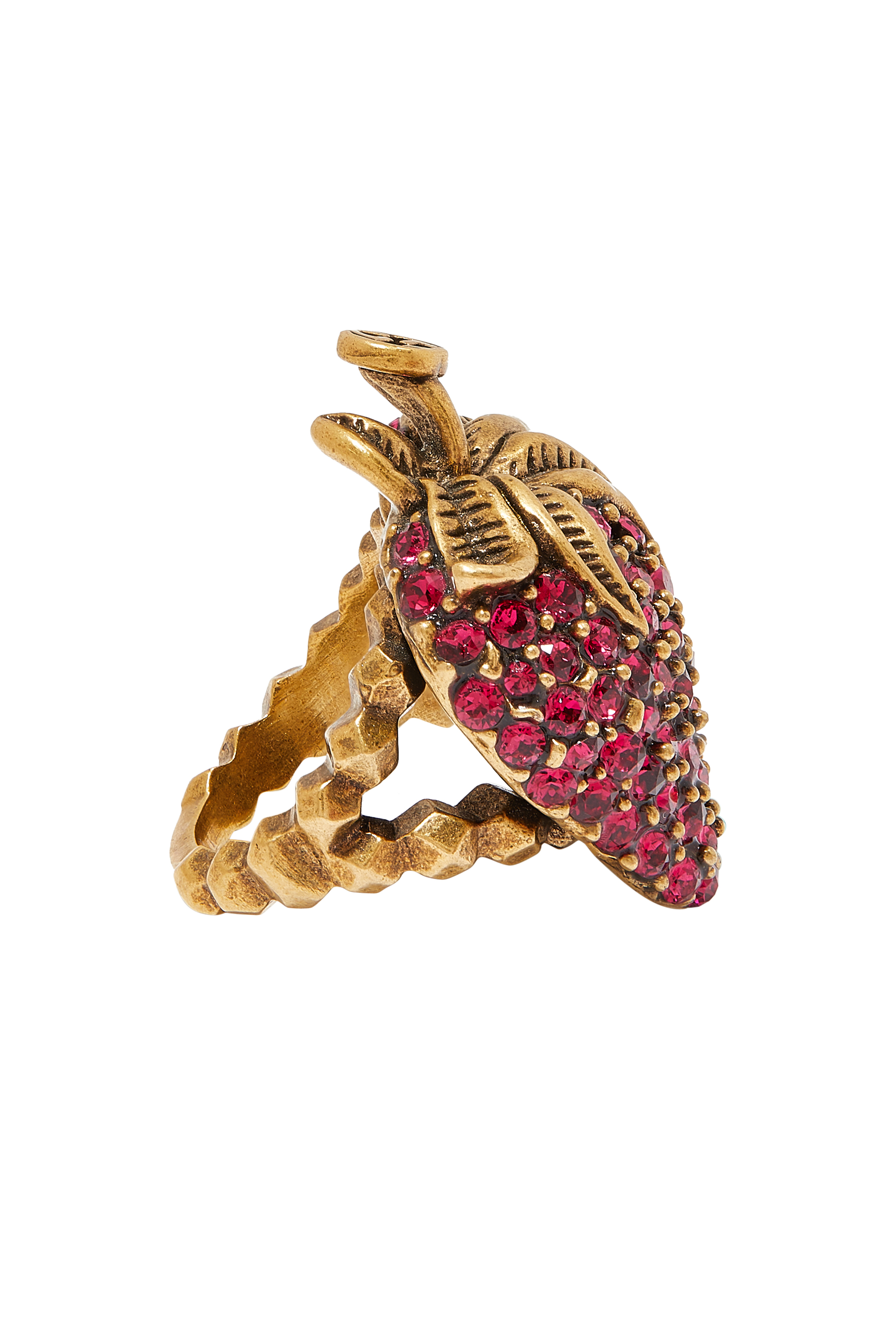 خاتم بتصميم فراولة مرصع بالكريستال