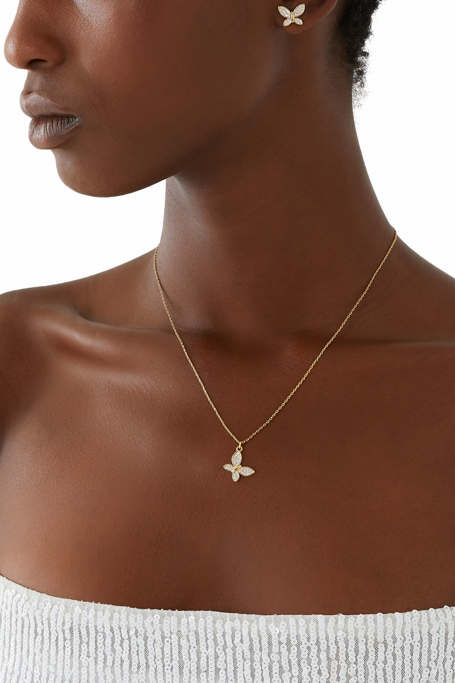 أقراط لاكي بتصميم فراشة مرصعة بأحجار زركونيا مكعبة معدن مطلي بقفل ستانلس ستيل