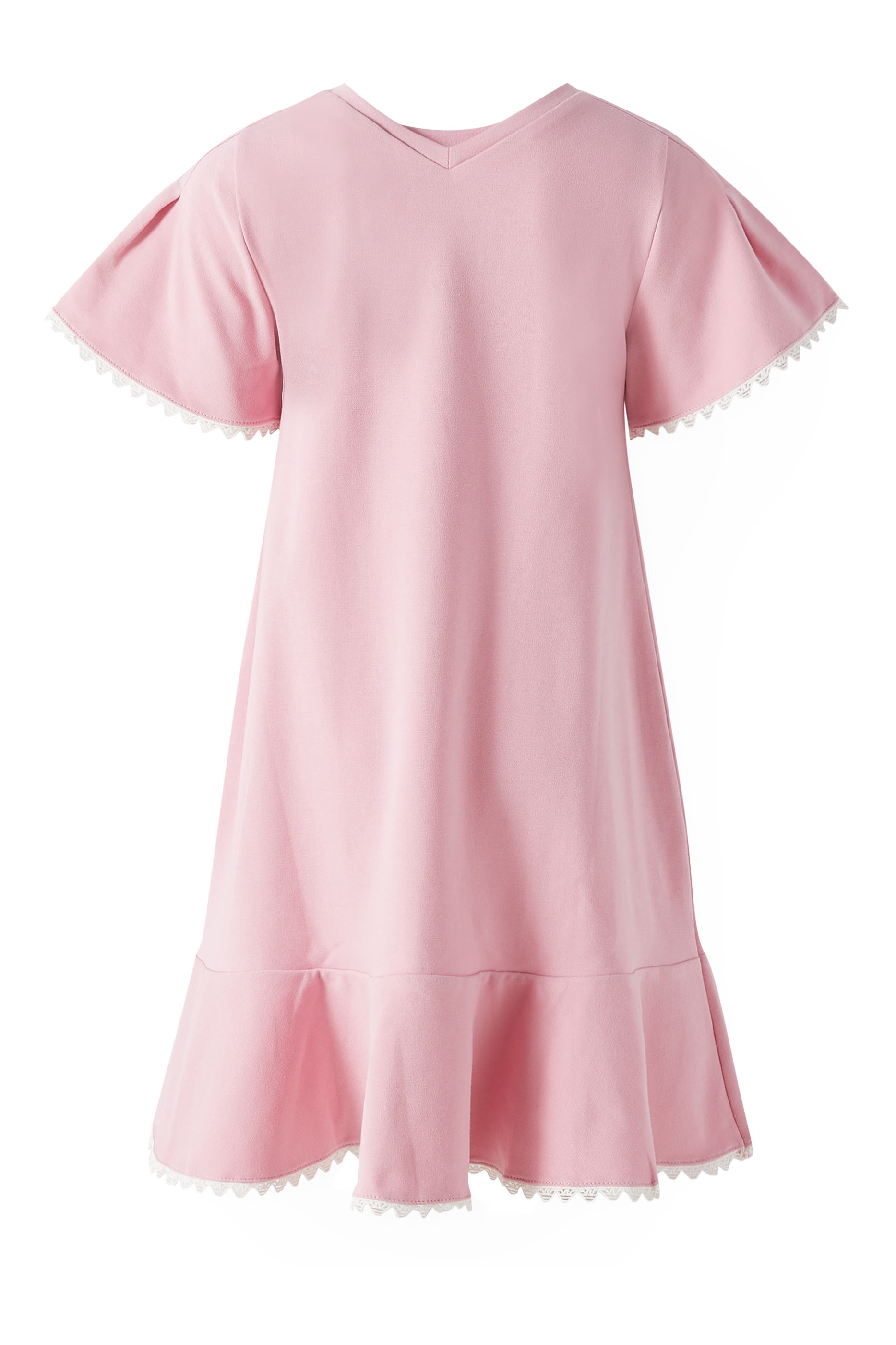 فستان بشعار الماركة وحواف صدفية للأطفال