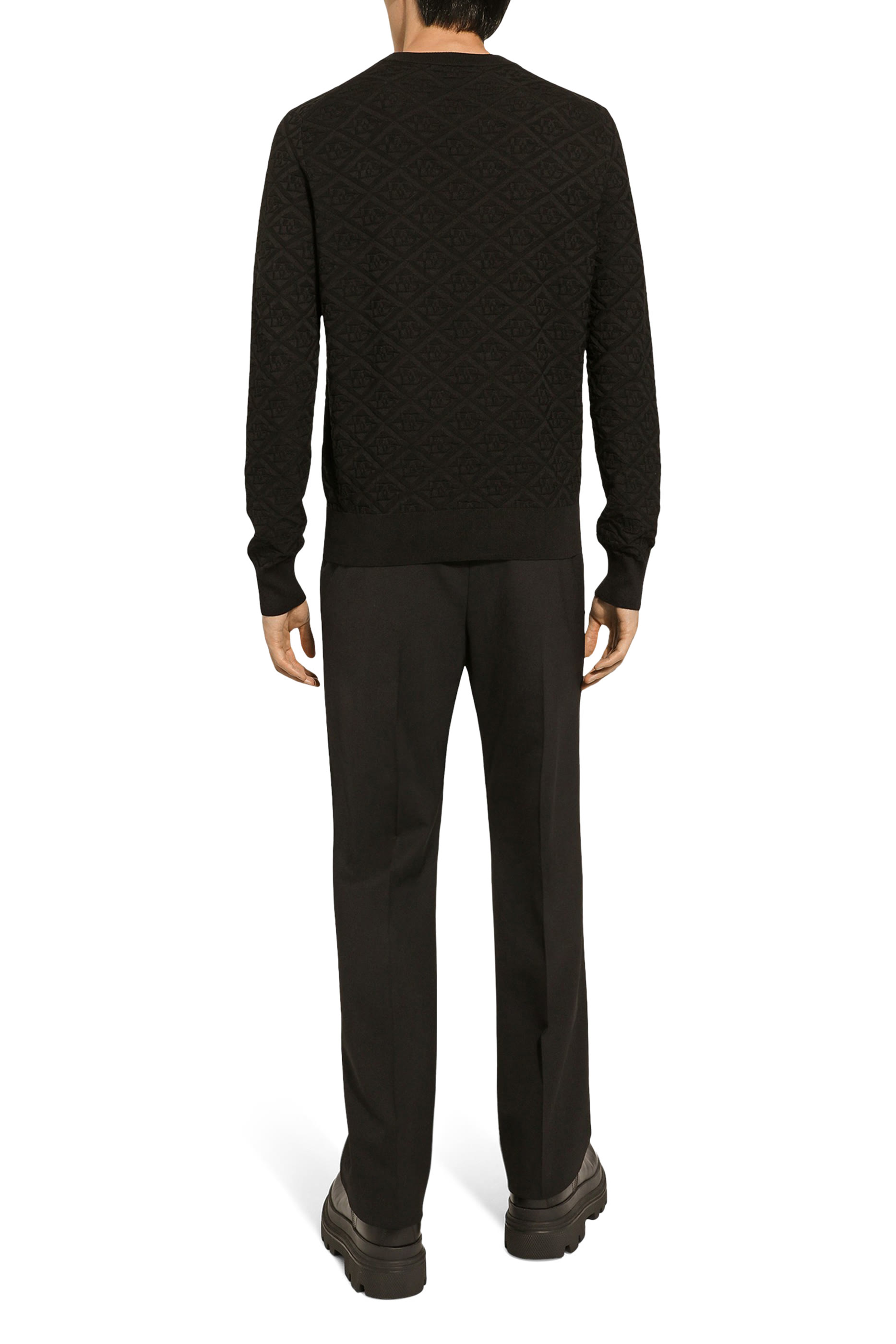 كنزة بياقة مستديرة ونقشة شعار الماركة حرير