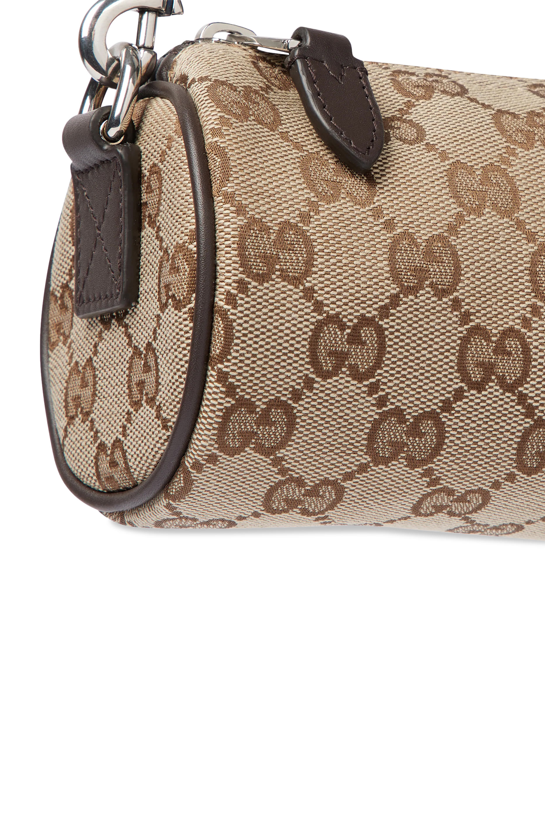 حقيبة صغيرة بتصميم أسطواني قماش قنب بنقشة حرفي شعار الماركة