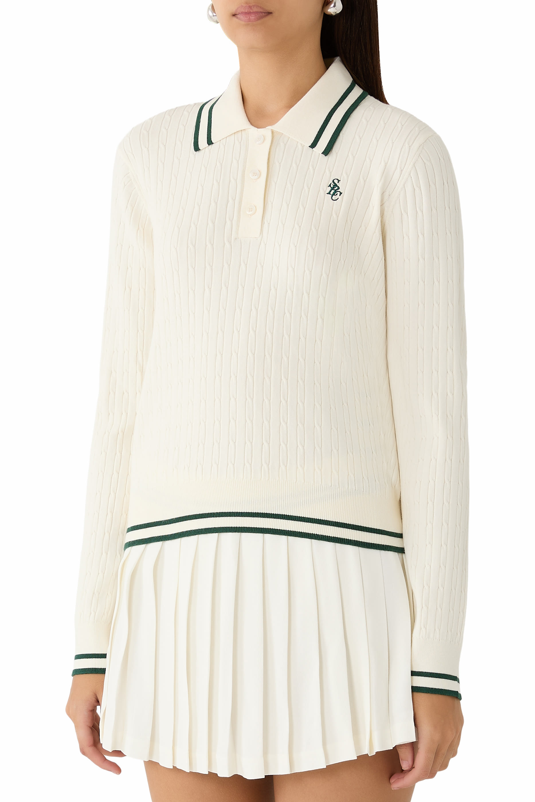 قميص بولو بشعار الماركة نسيج بغرزة ضفيرة صغيرة