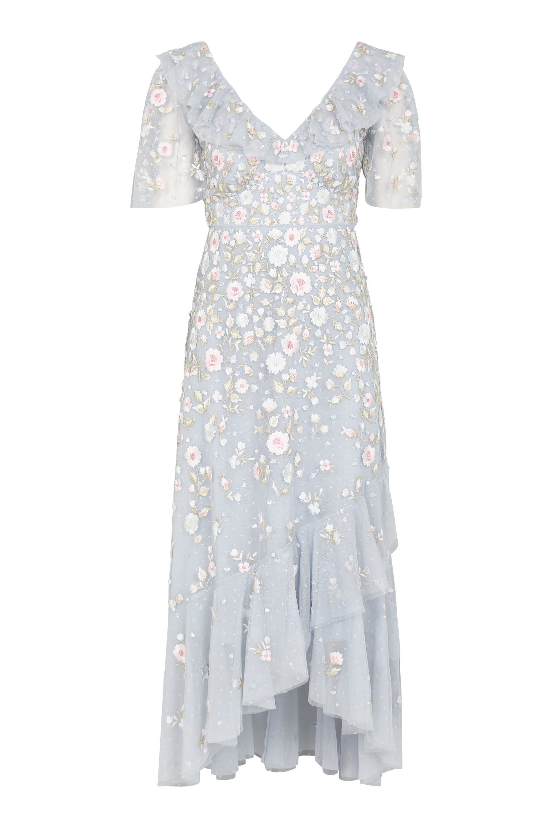 فستان ايثيريال بكشكش ومطرز بزهور وطول الكاحل