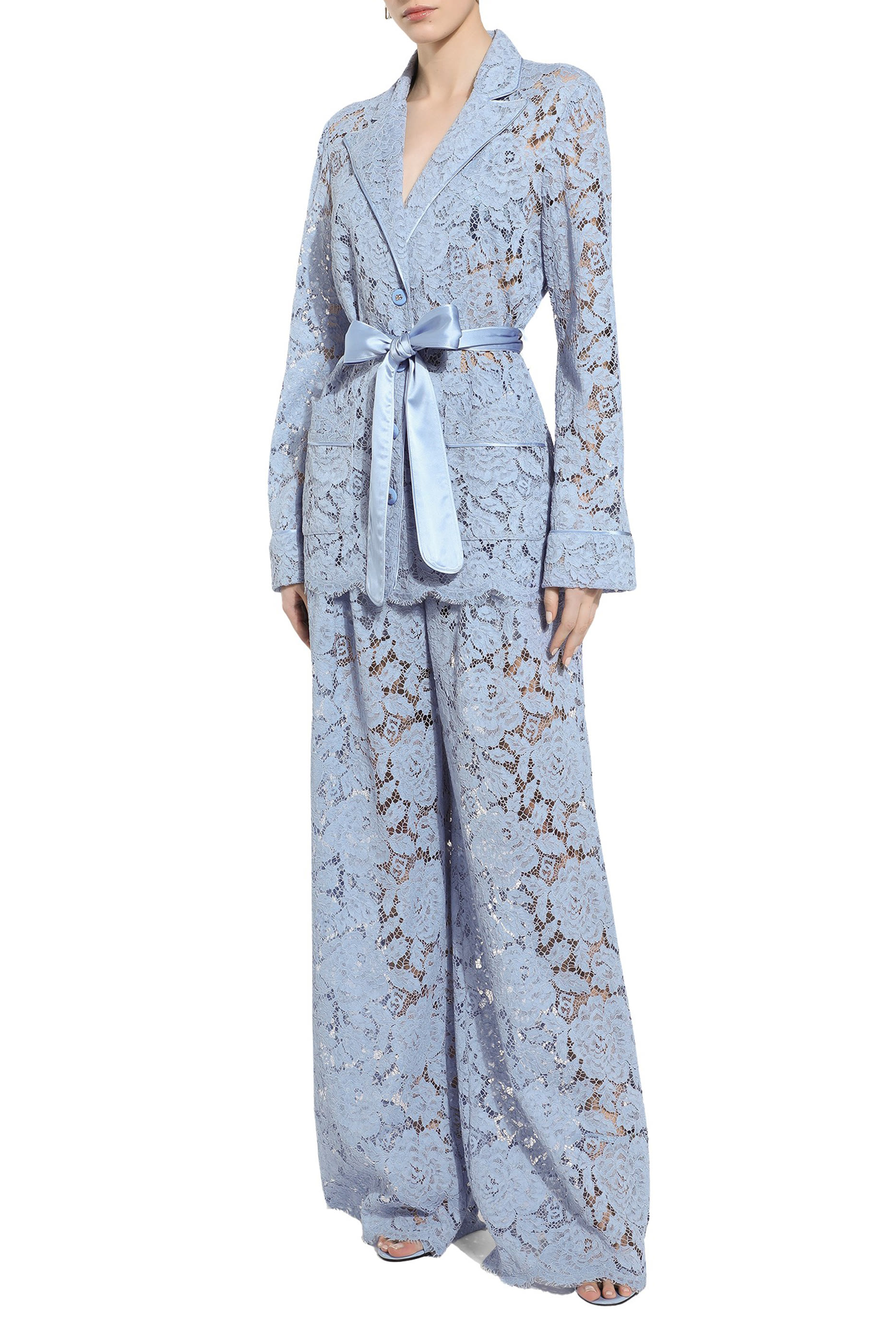 بنطال بقصة ساق واسعة دانتيل كوردونيتو بنقشة زهور