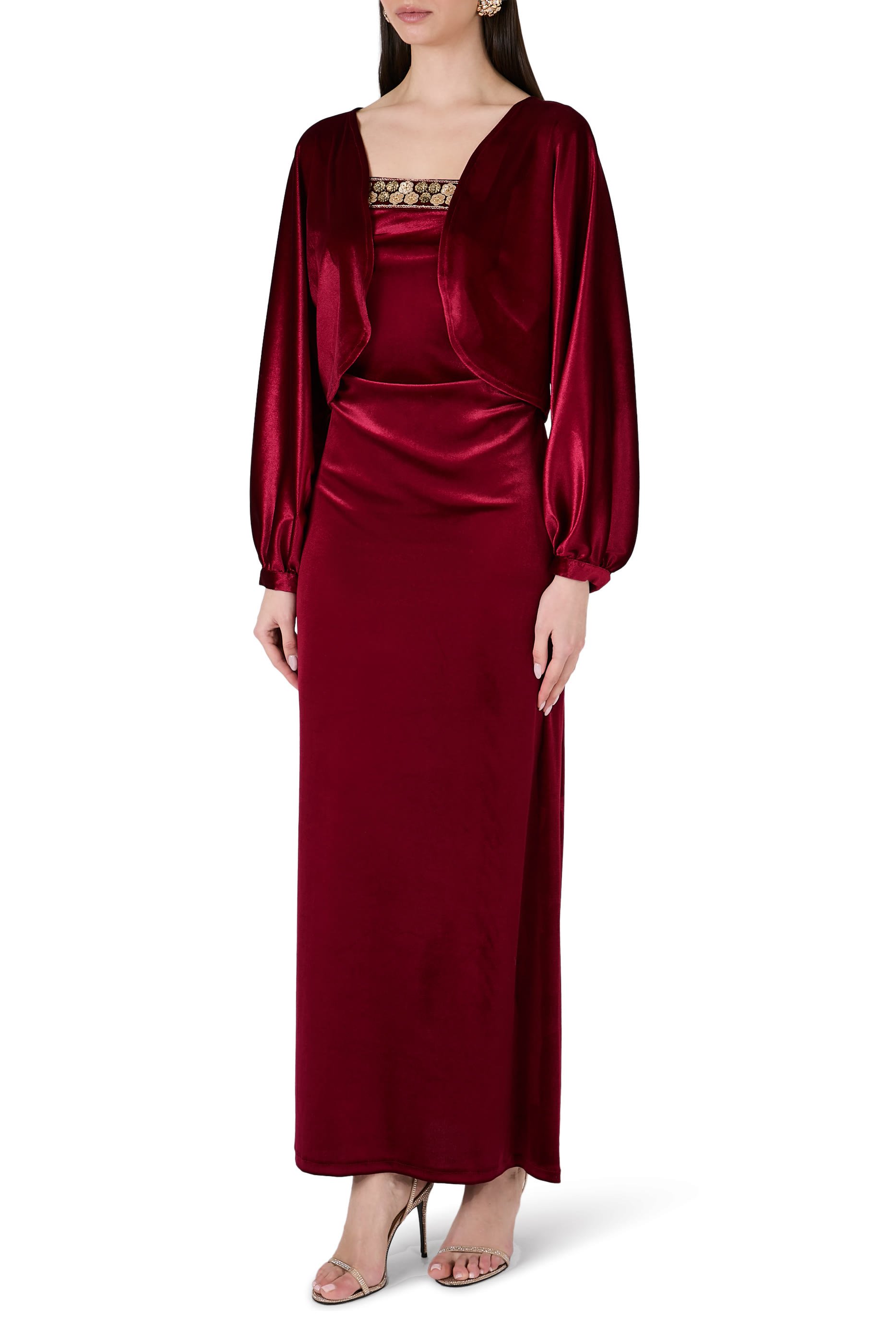 جاكيت وفستان بلا أكمام بنقشة أزهار مخمل