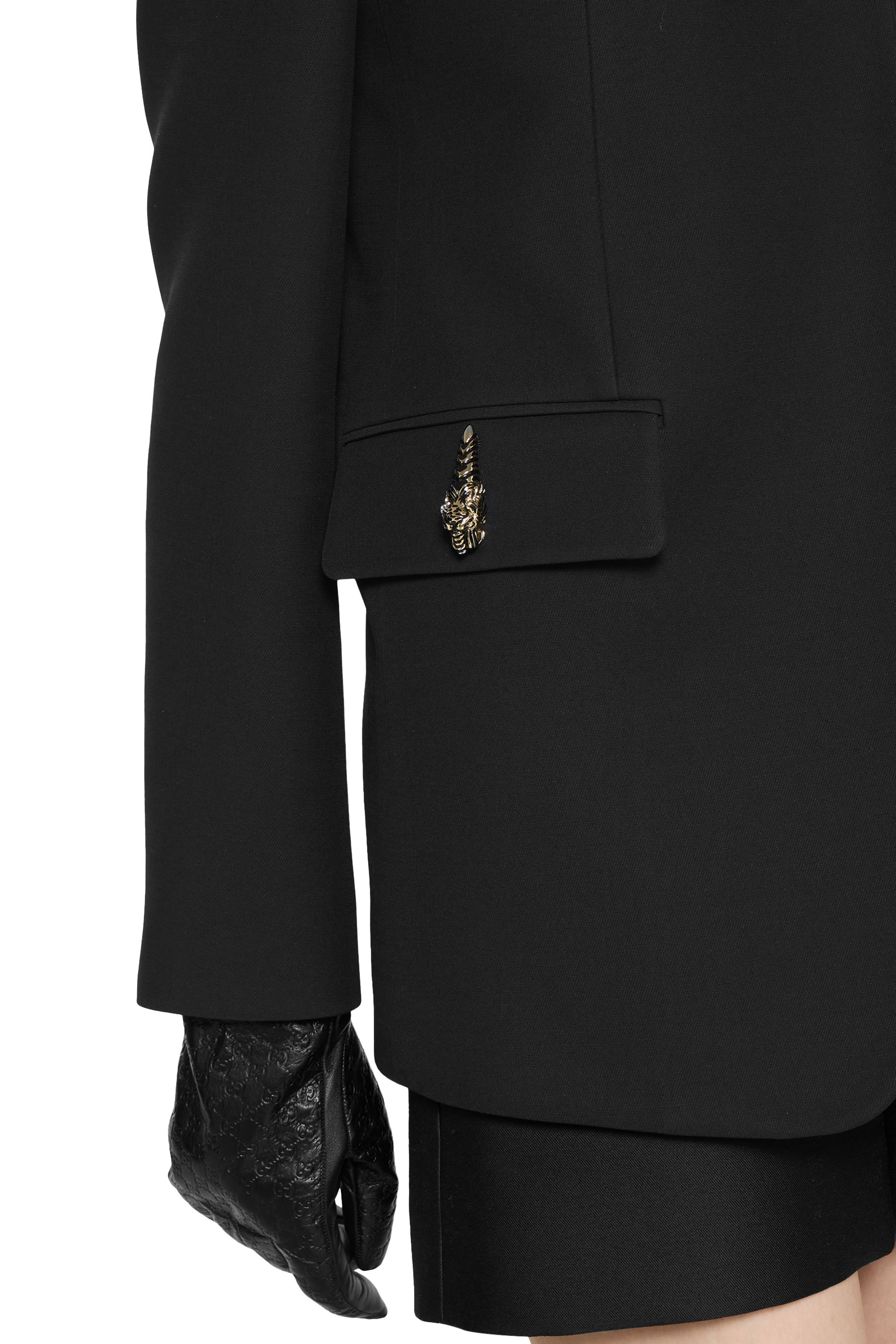 Tiger Head-Detail Crêpe Wool Silk Jacket