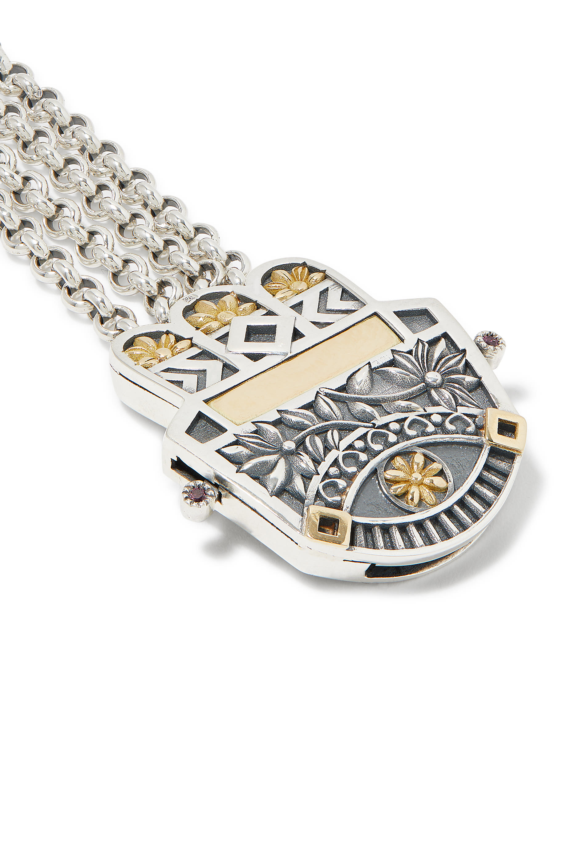 سوار برمز الكف المملوكية متعدد السلاسل بالرودوليت، فضة إسترلينية وذهب أصفر عيار 18