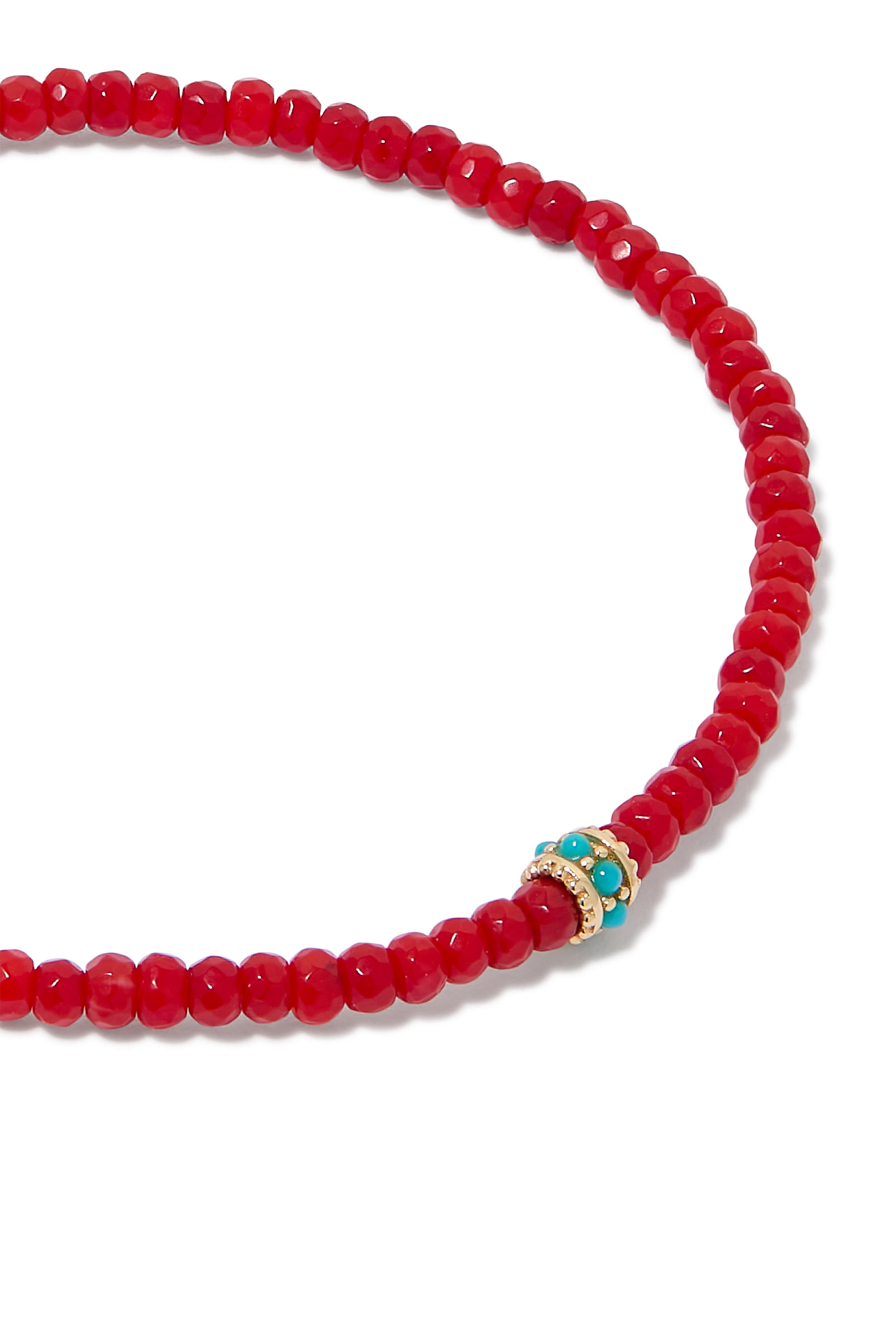 Scallop Rondelle on Bamboo Coral Beaded Bracelet, 14k Yellow Gold & Turquoise Beads