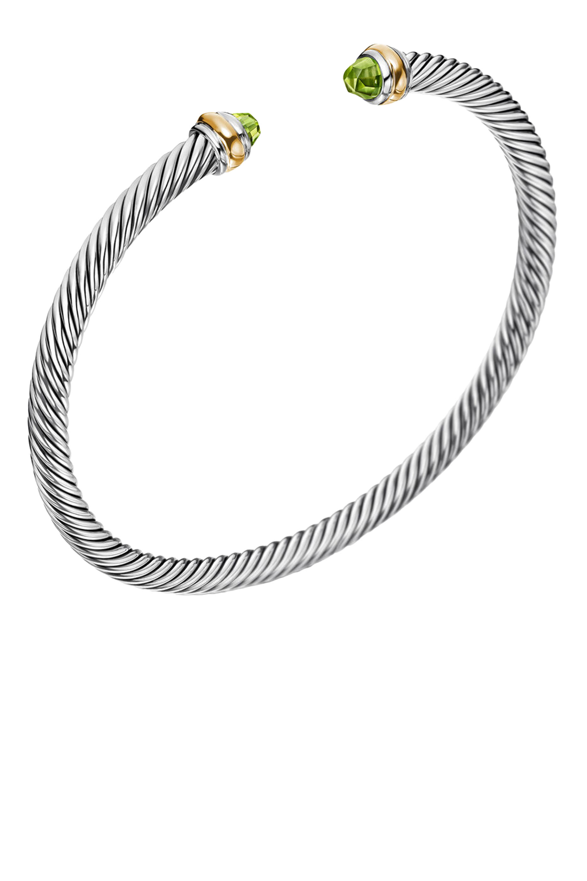 سوار كلاسيكي بتصميم كابل مرصع بالزبرجد فضة إسترلينية وذهب أصفر عيار14