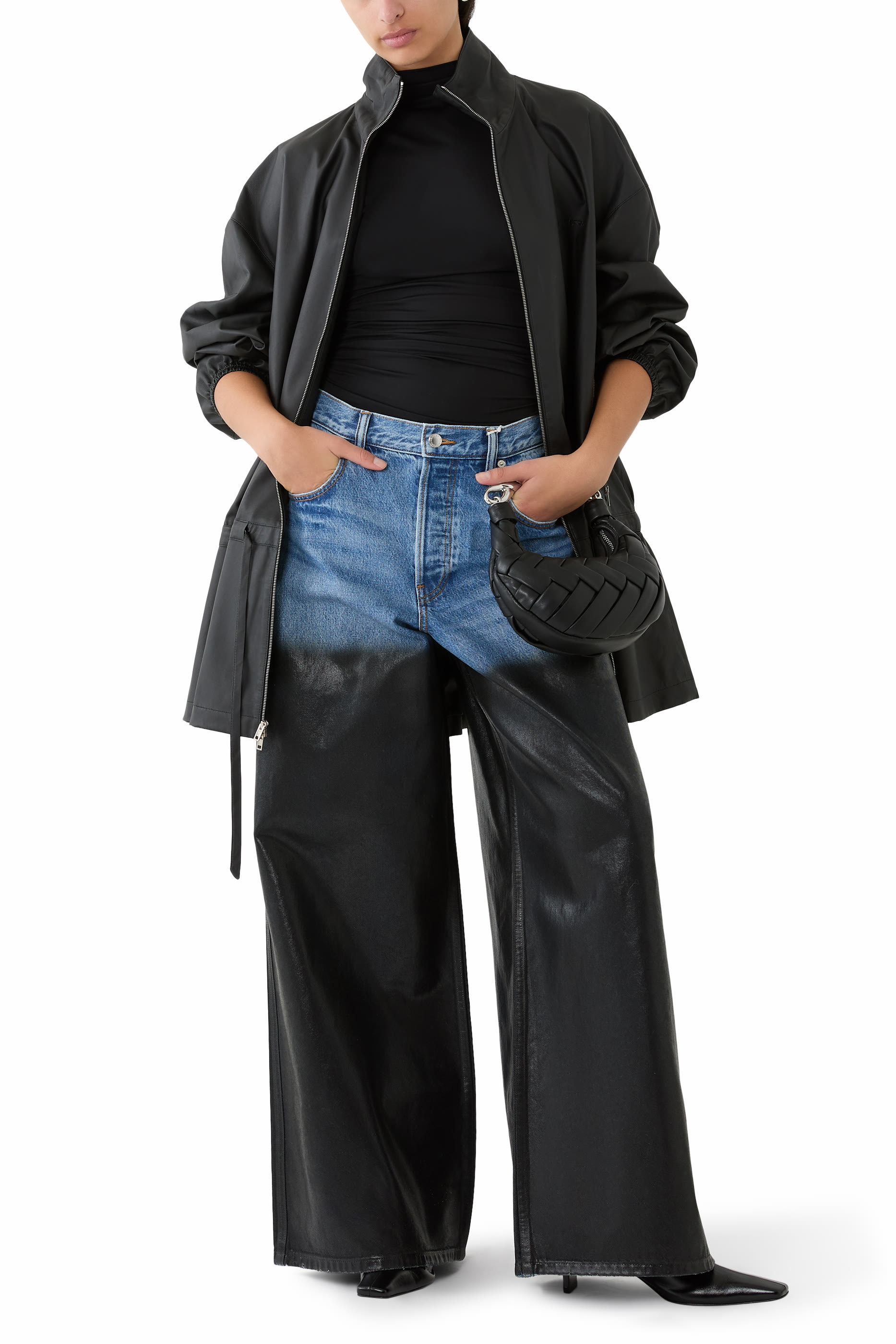 بنطال جينز سيرج بقصة ساق واسعة وطلاء