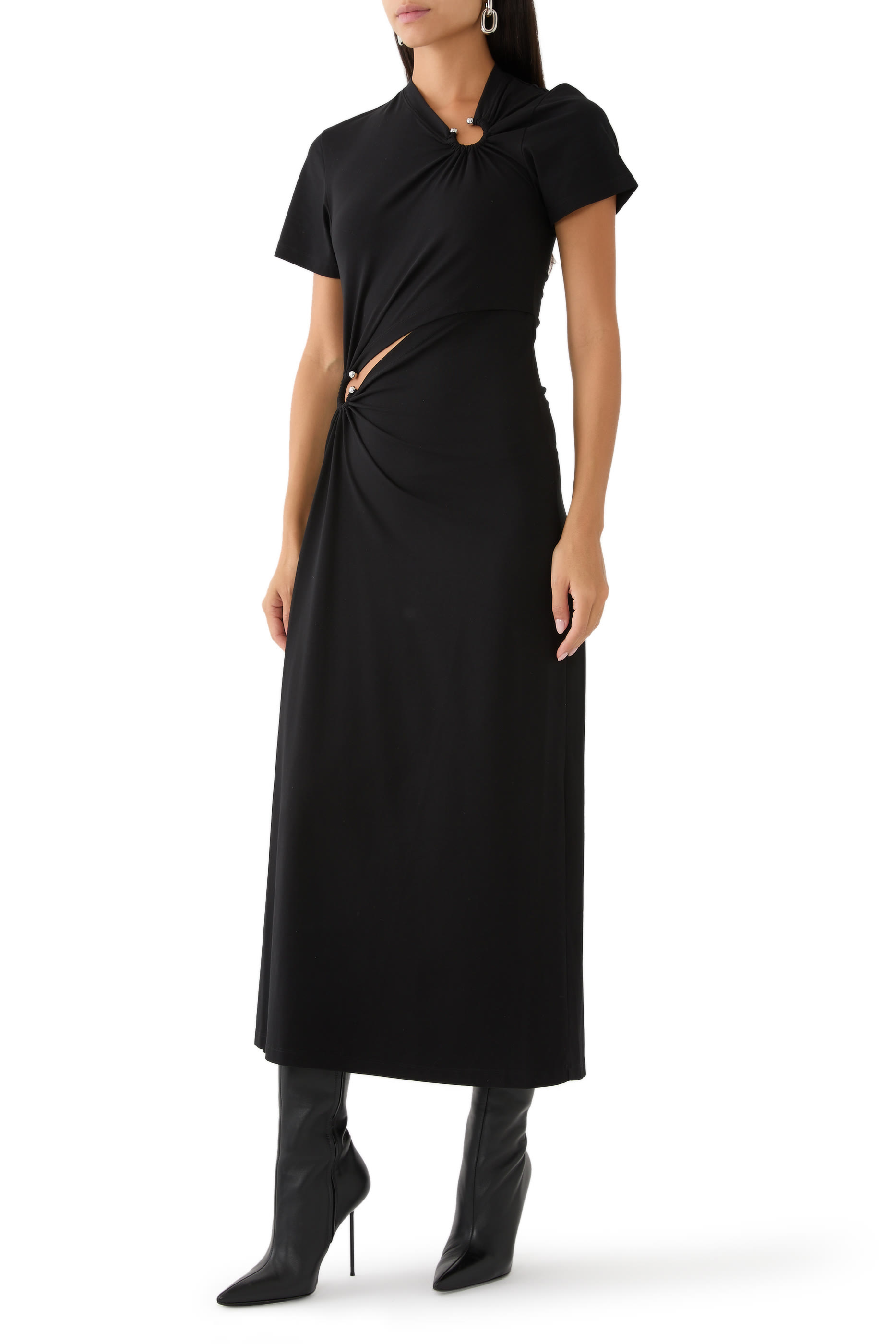 فستان طويل بحلية دائرية قطن