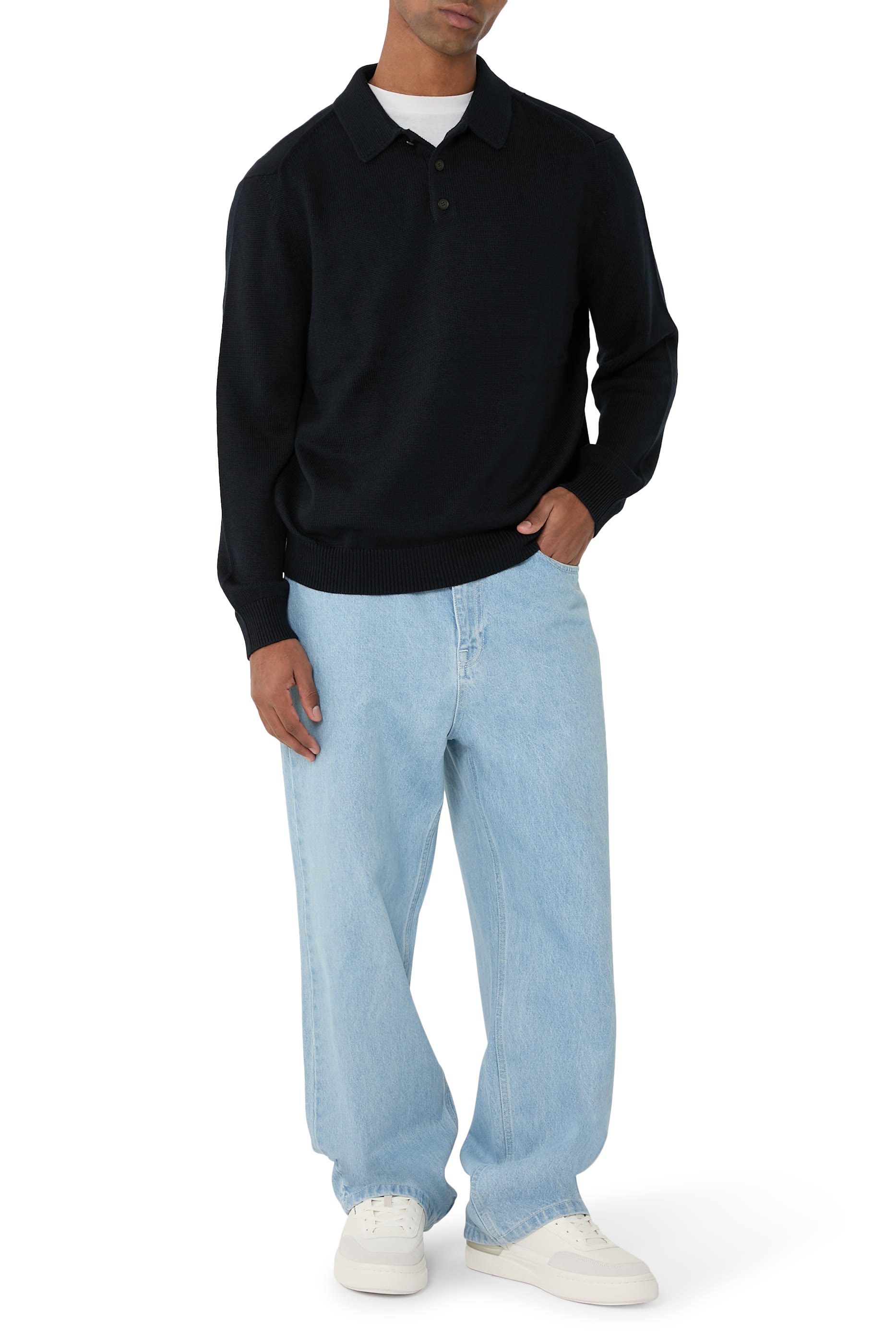 قميص بولو منسوج صوف وقطن