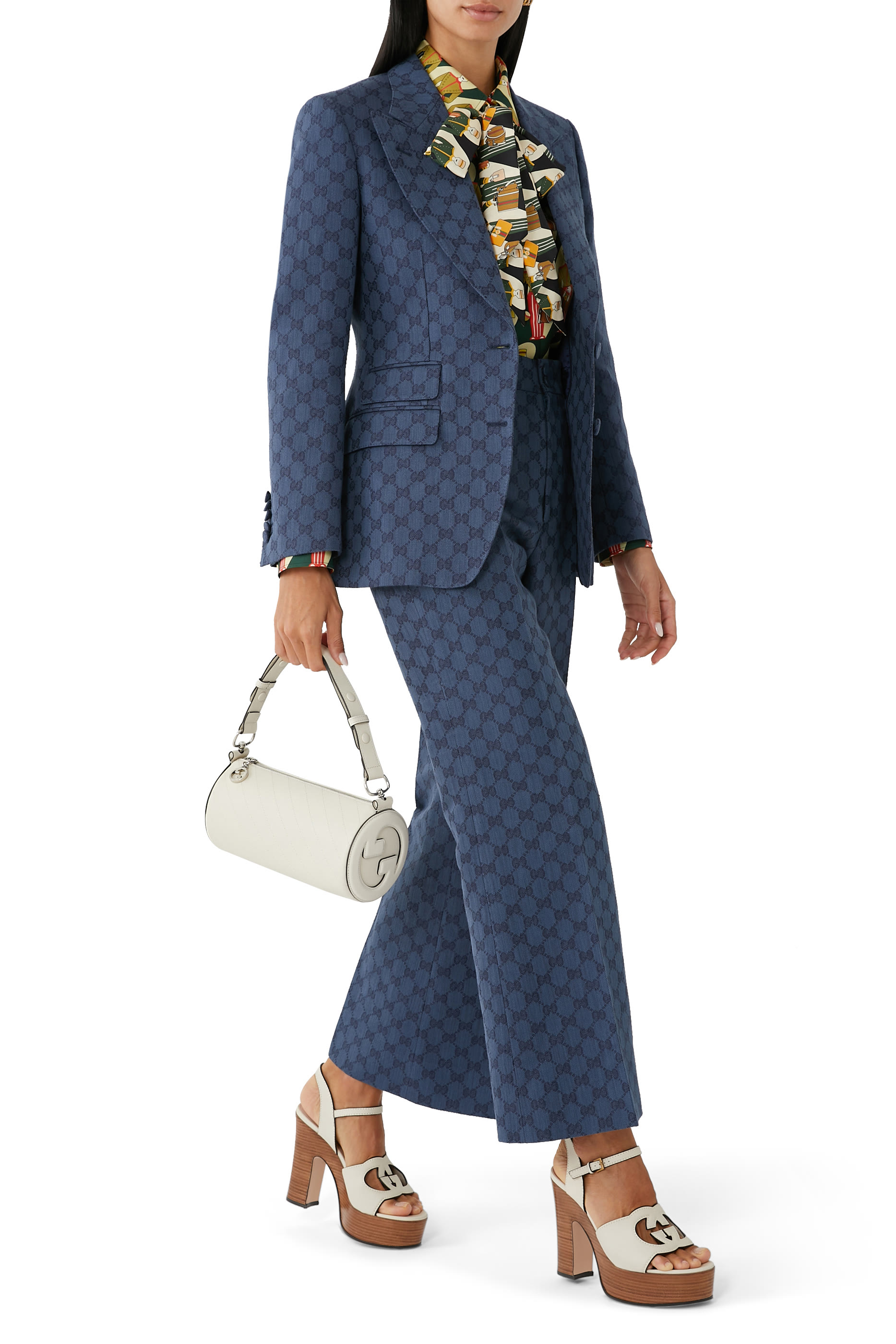 بنطال بنقشة حرفي شعار الماركة كتان