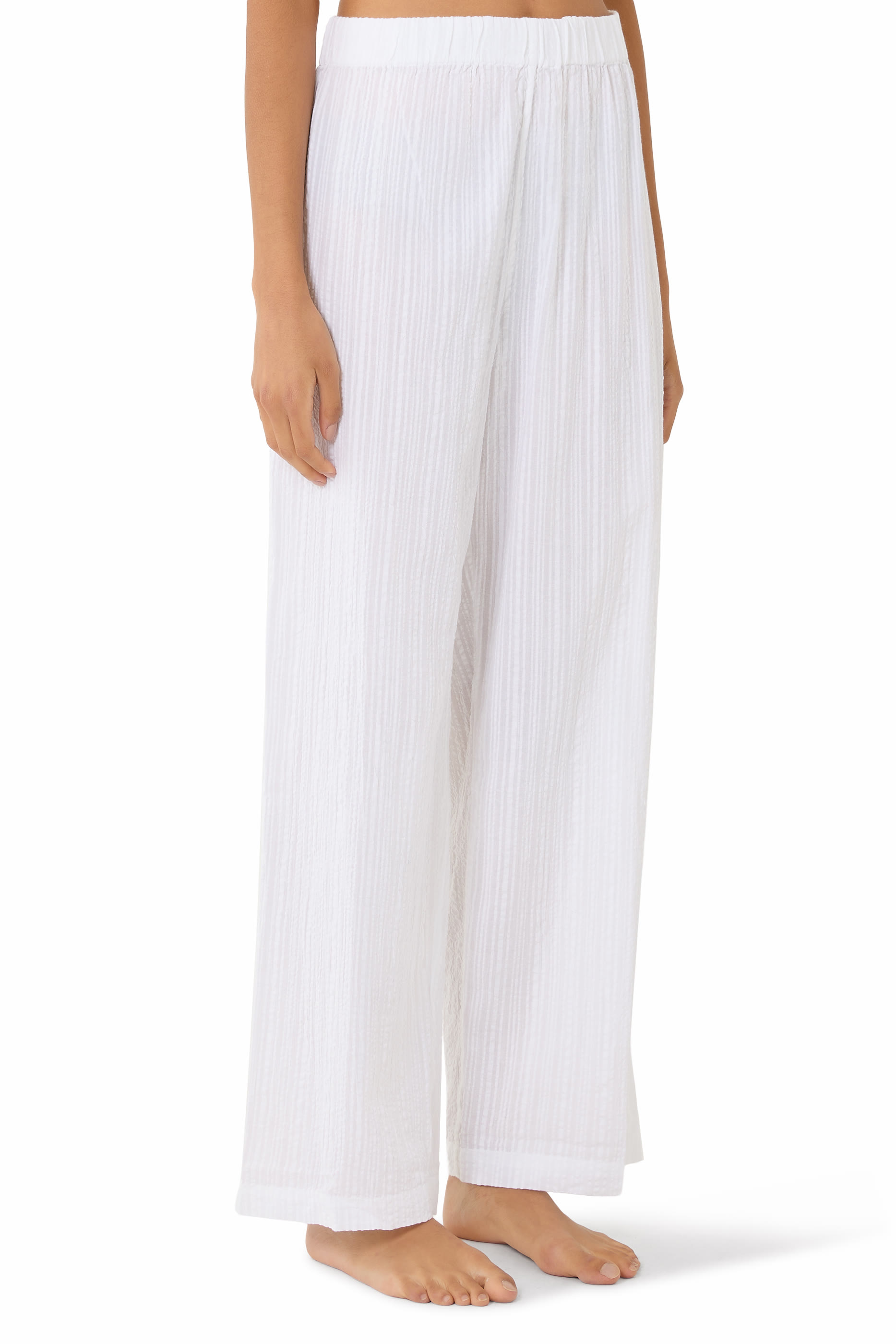 طقم بيجاما بأكتاف منسدلة قطن سيرساكر