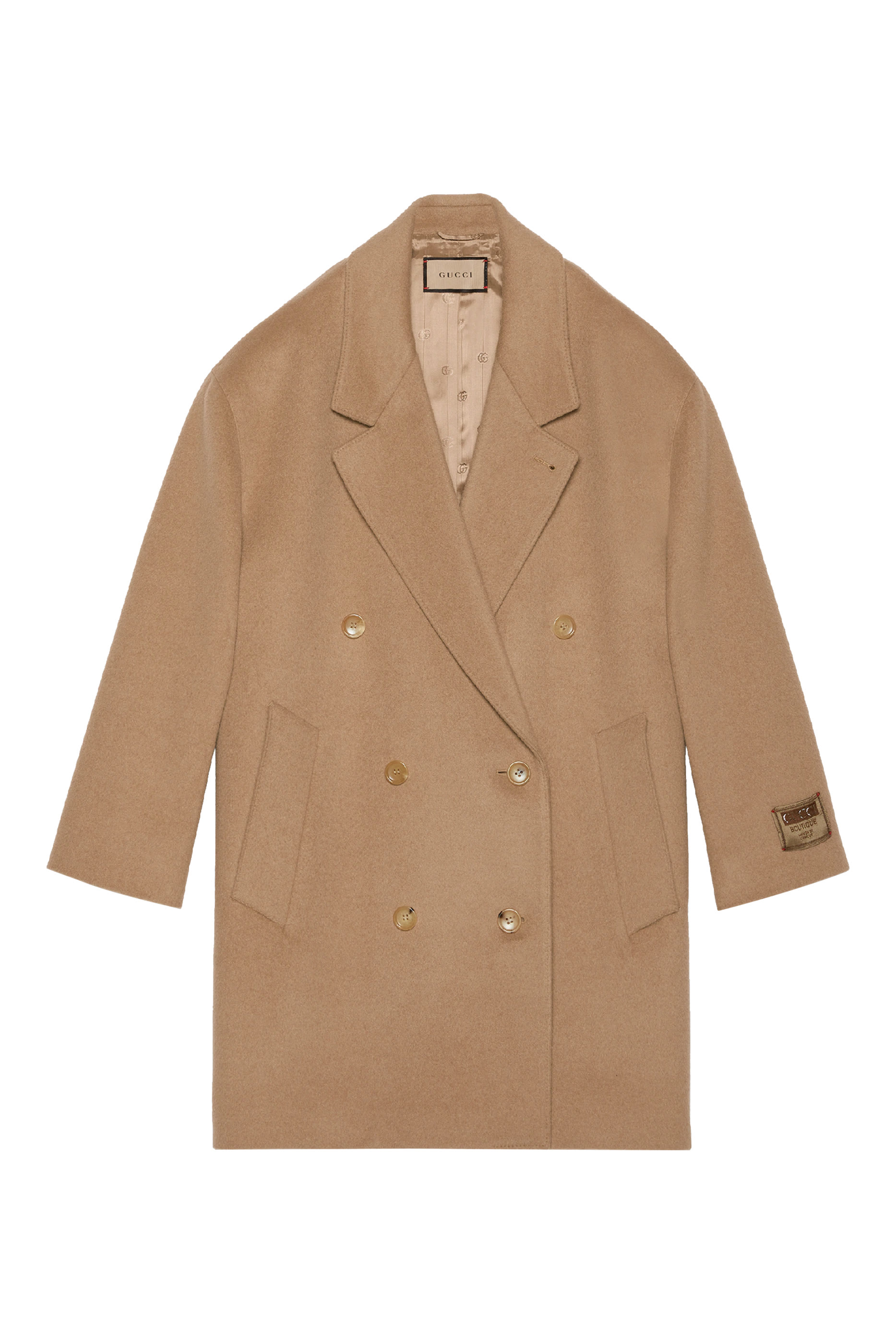 معطف بلون بني وشعار الماركة المطرز