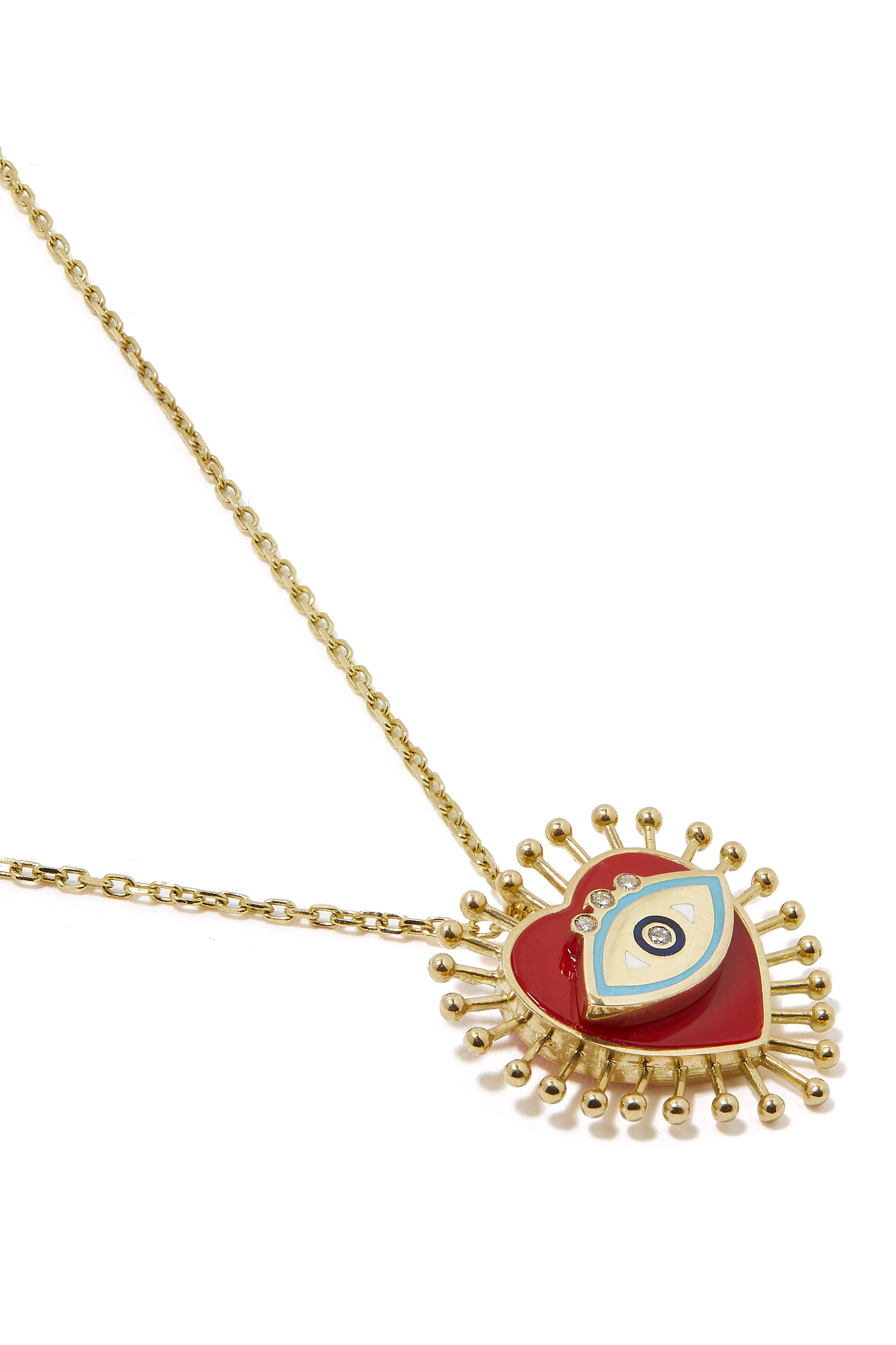 Eye Heart U Necklace, 18k Yellow Gold & Diamonds & Coral Stone