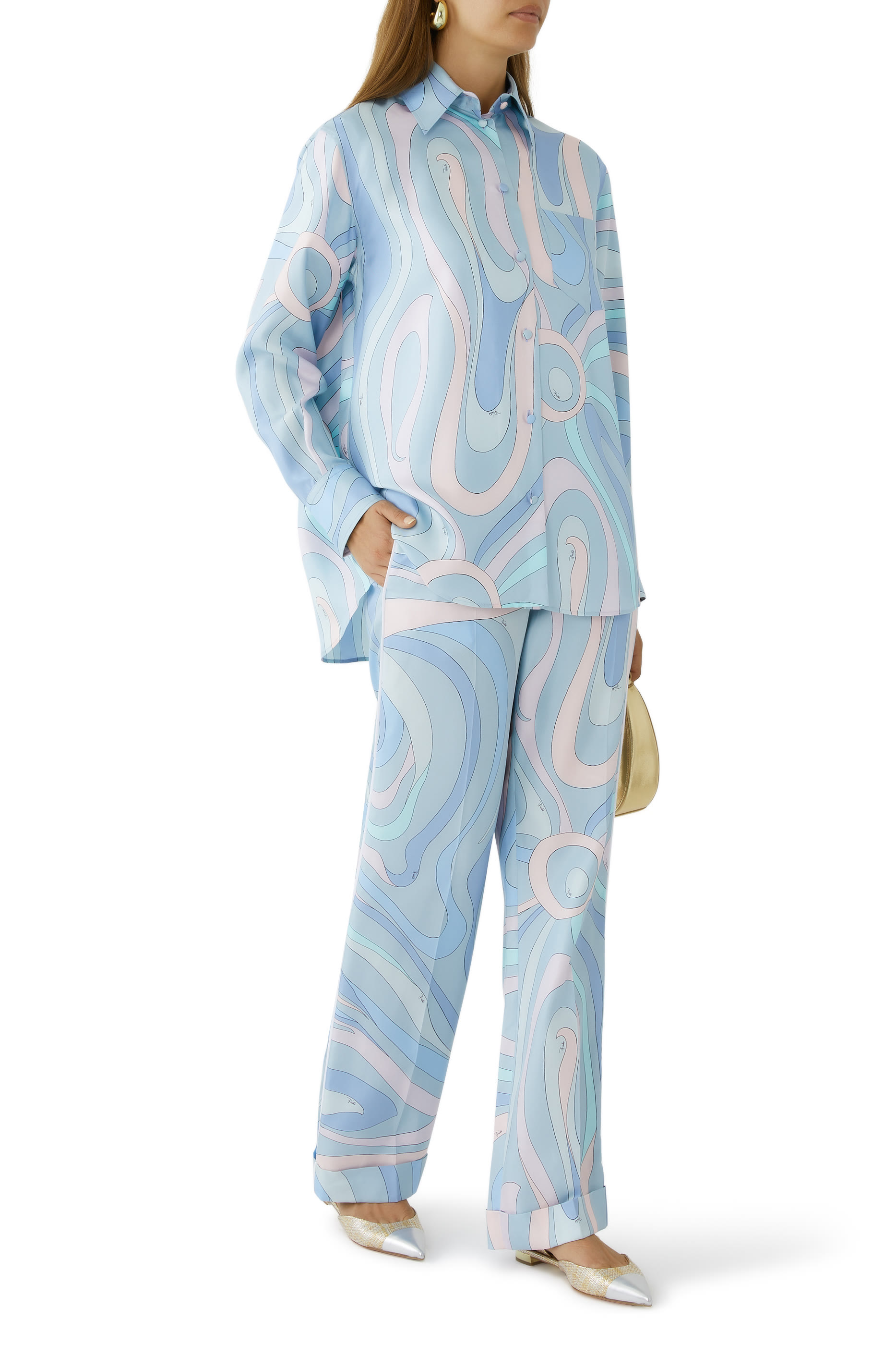 قميص بطبعة مارمو حرير تويل