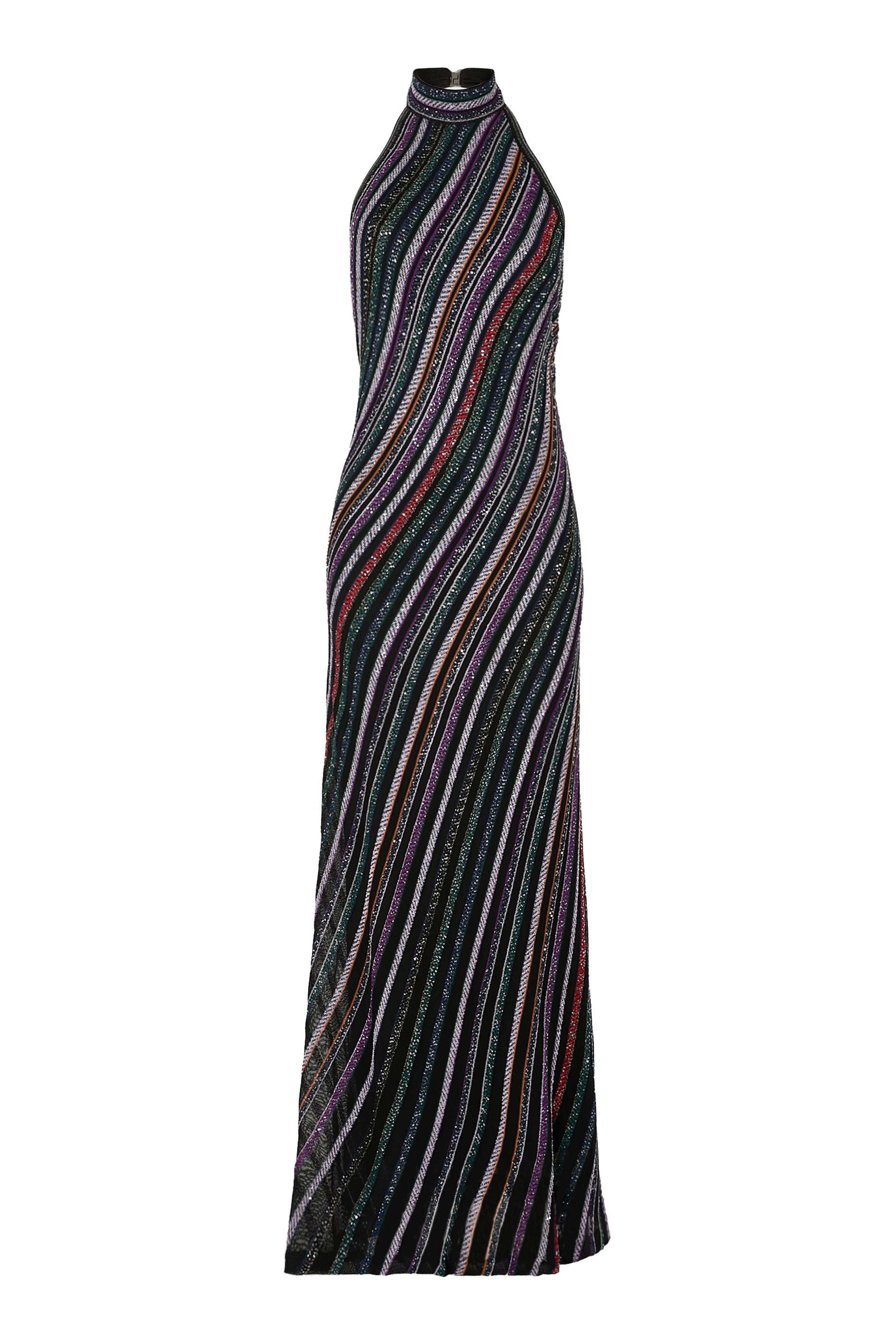 فستان طويل مخطط نسيج مطرز بالترتر