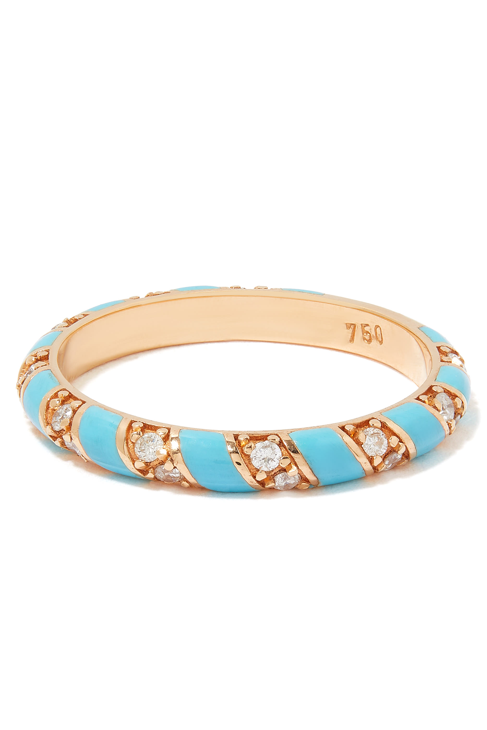 خاتم تورنيدو مزين بالمينا والماس ذهب وردي عيار 18