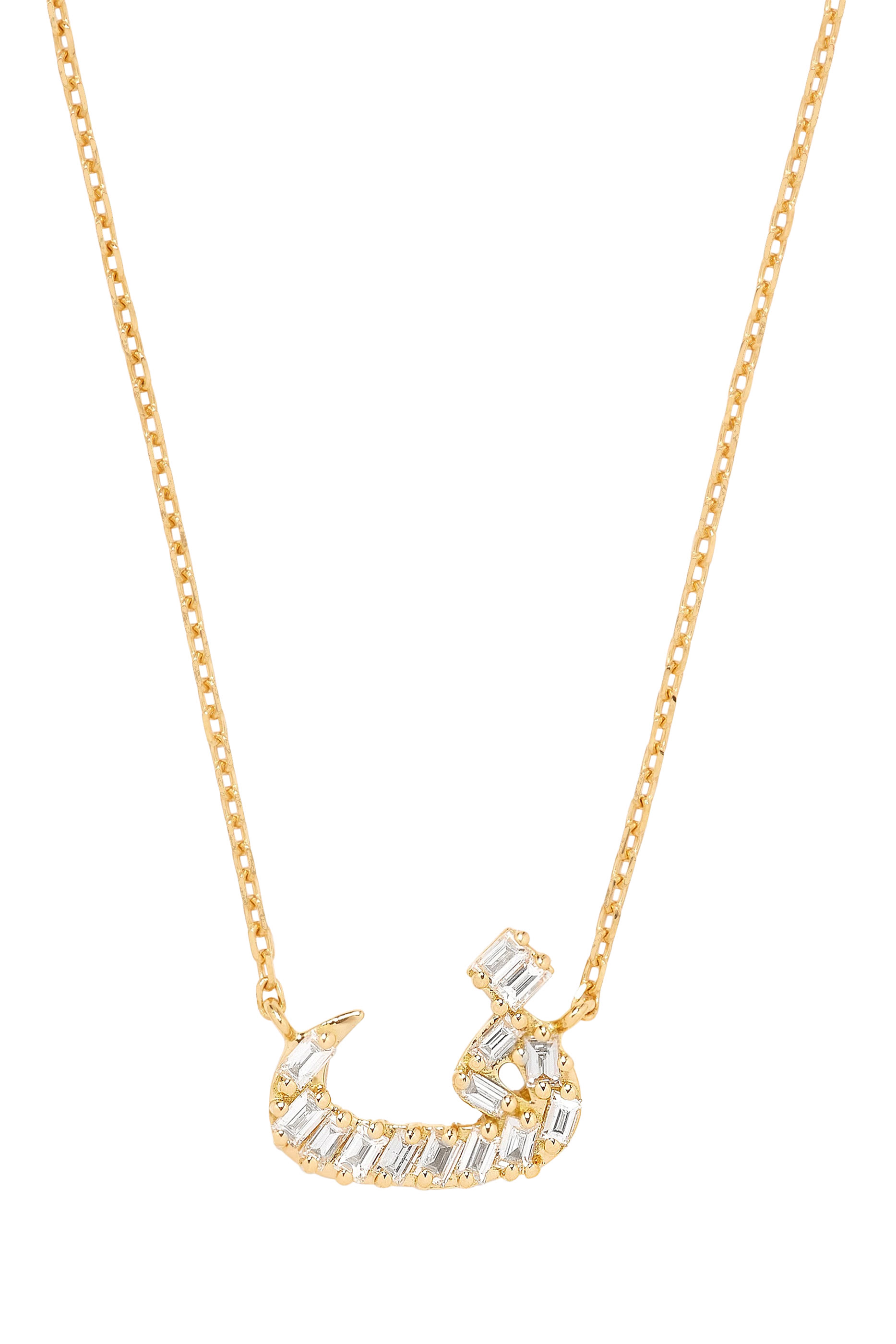 Oula XS Letter Faa Necklace, 18K Yellow Gold &  Baguette Diamonds
