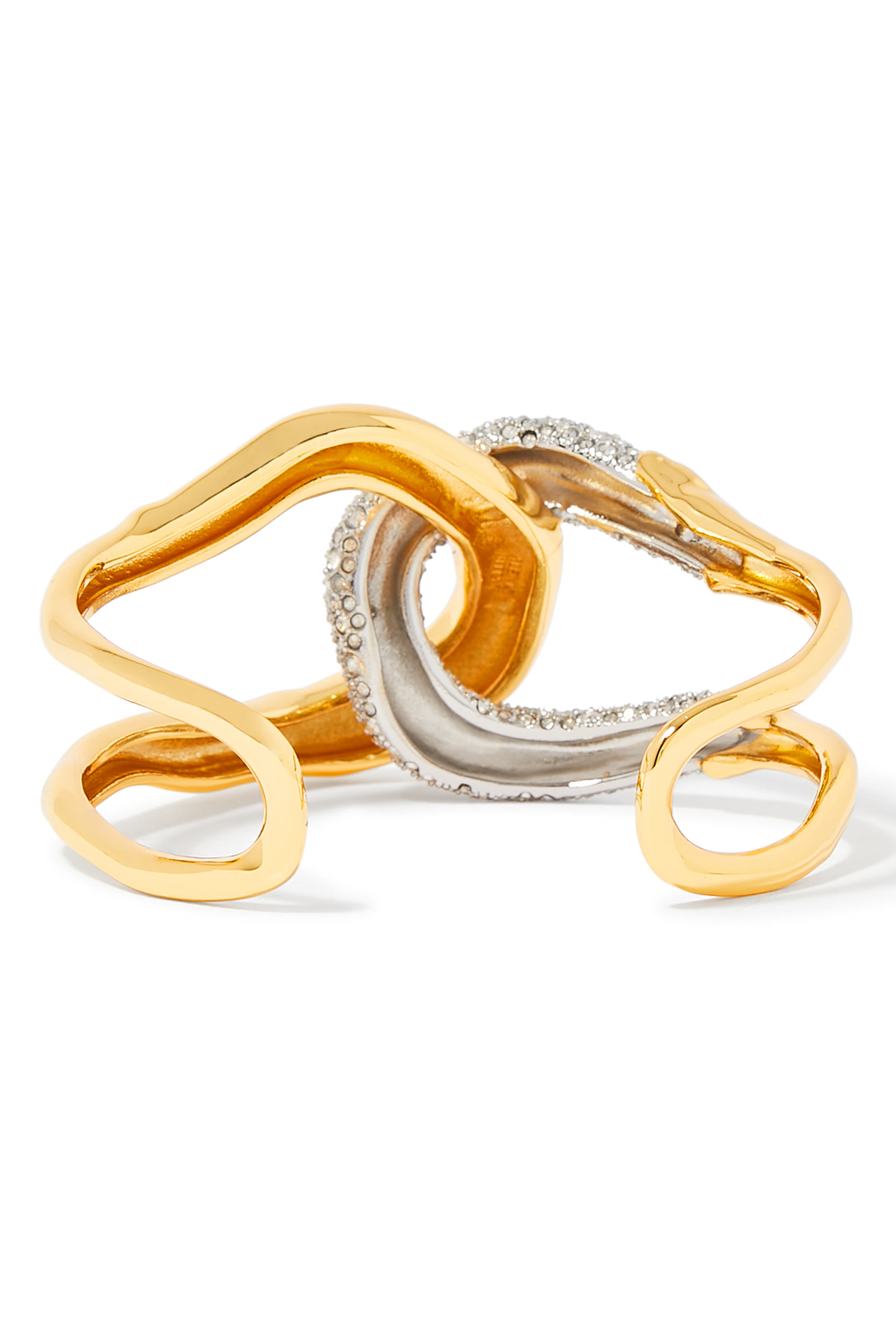 سوار سولاناليس مفتوح ذهبي بتصميم متداخل مرصع بالكريستال