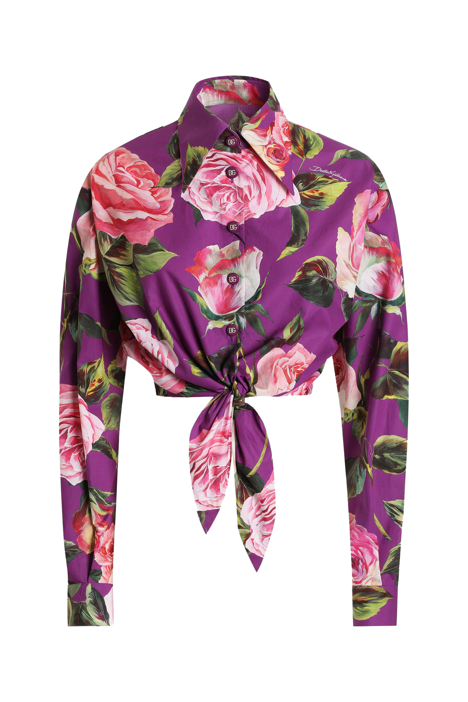 قميص بطبعة زهور وربطة فيونكة قطن