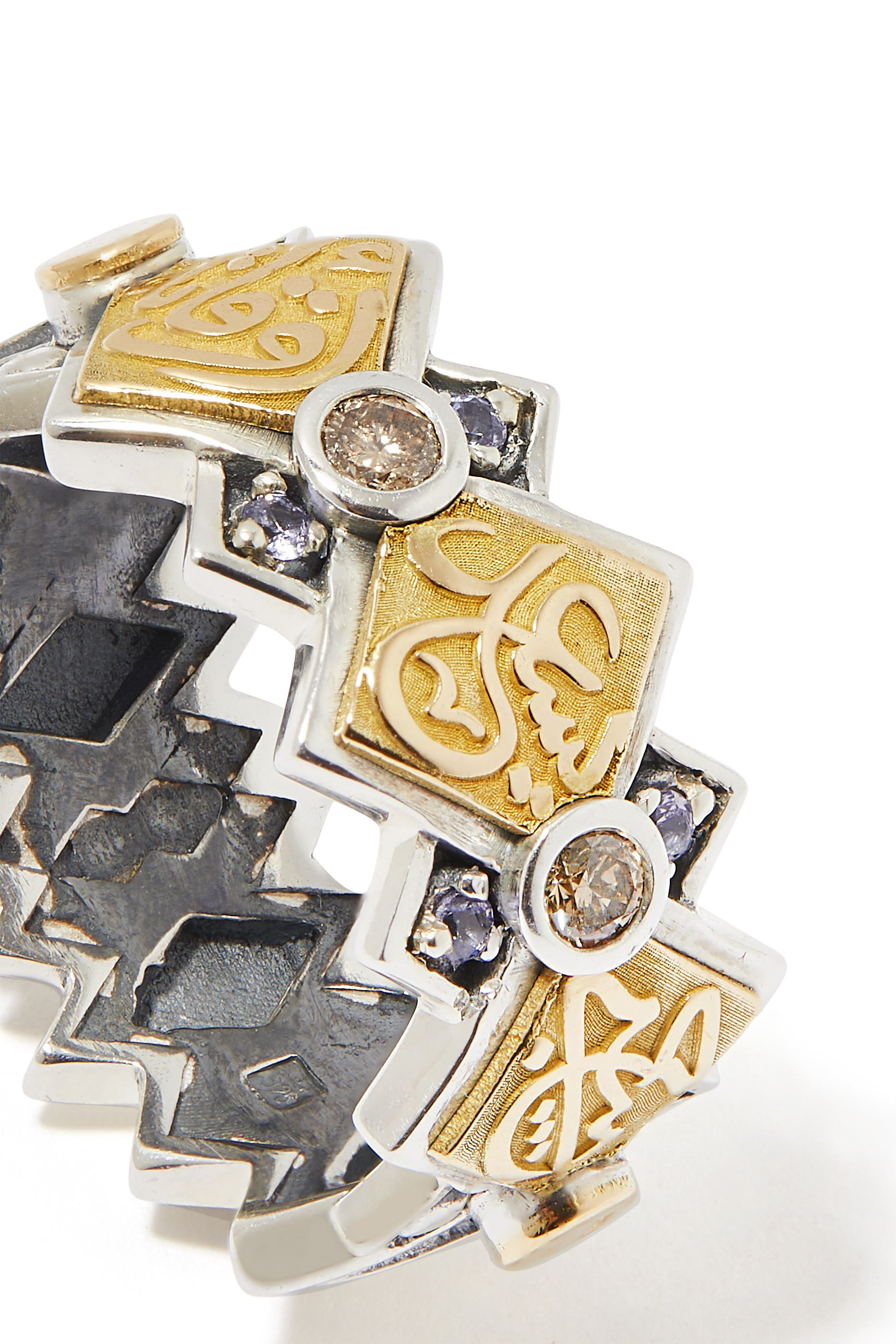 خاتم بيلوفد مرصع بالماس والرودوليت ذهب أصفر عيار 18