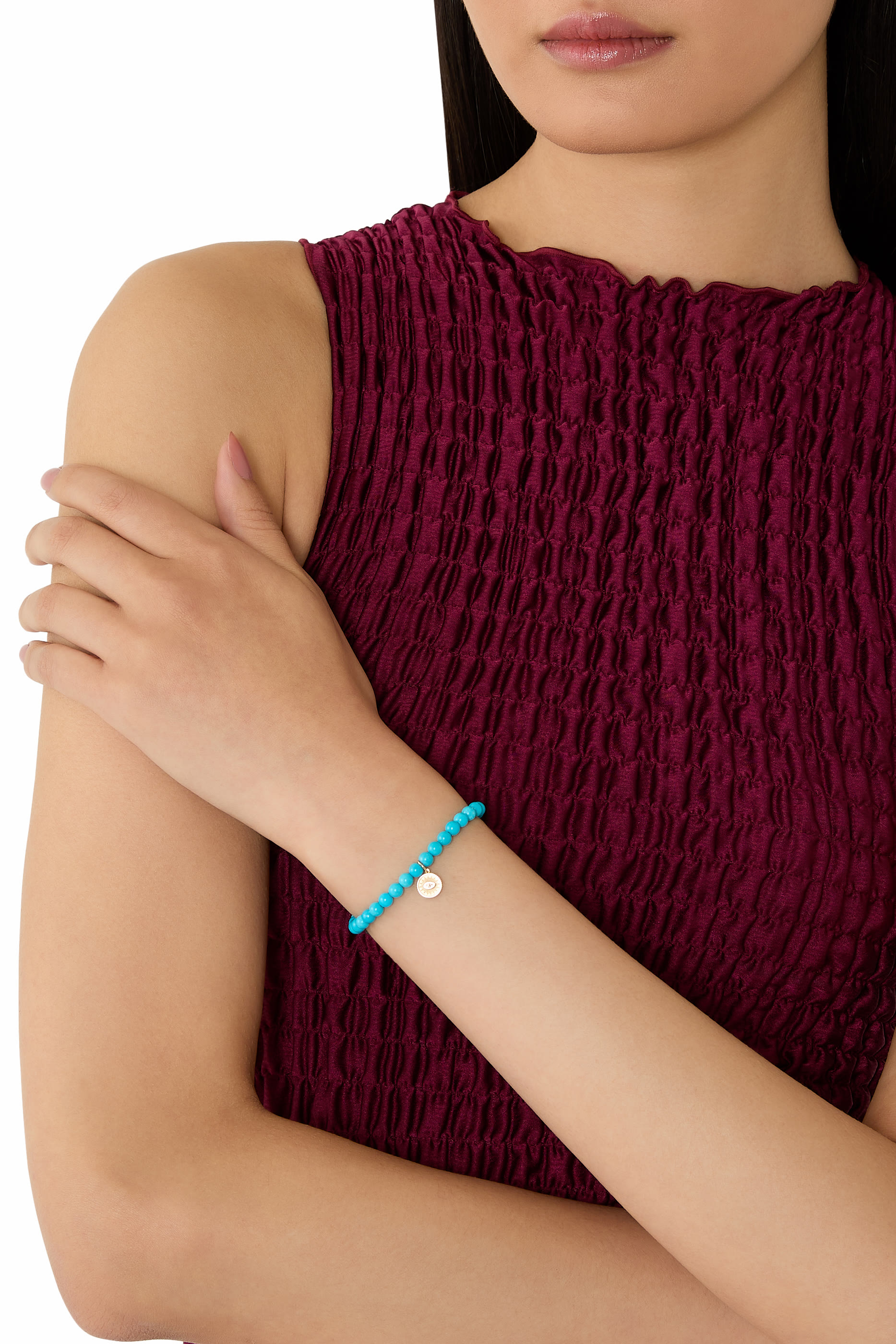 سوار خرز ماركيز بحلية عين دائرية مرصع بماس وفيروز، ذهب أصفر عيار 18