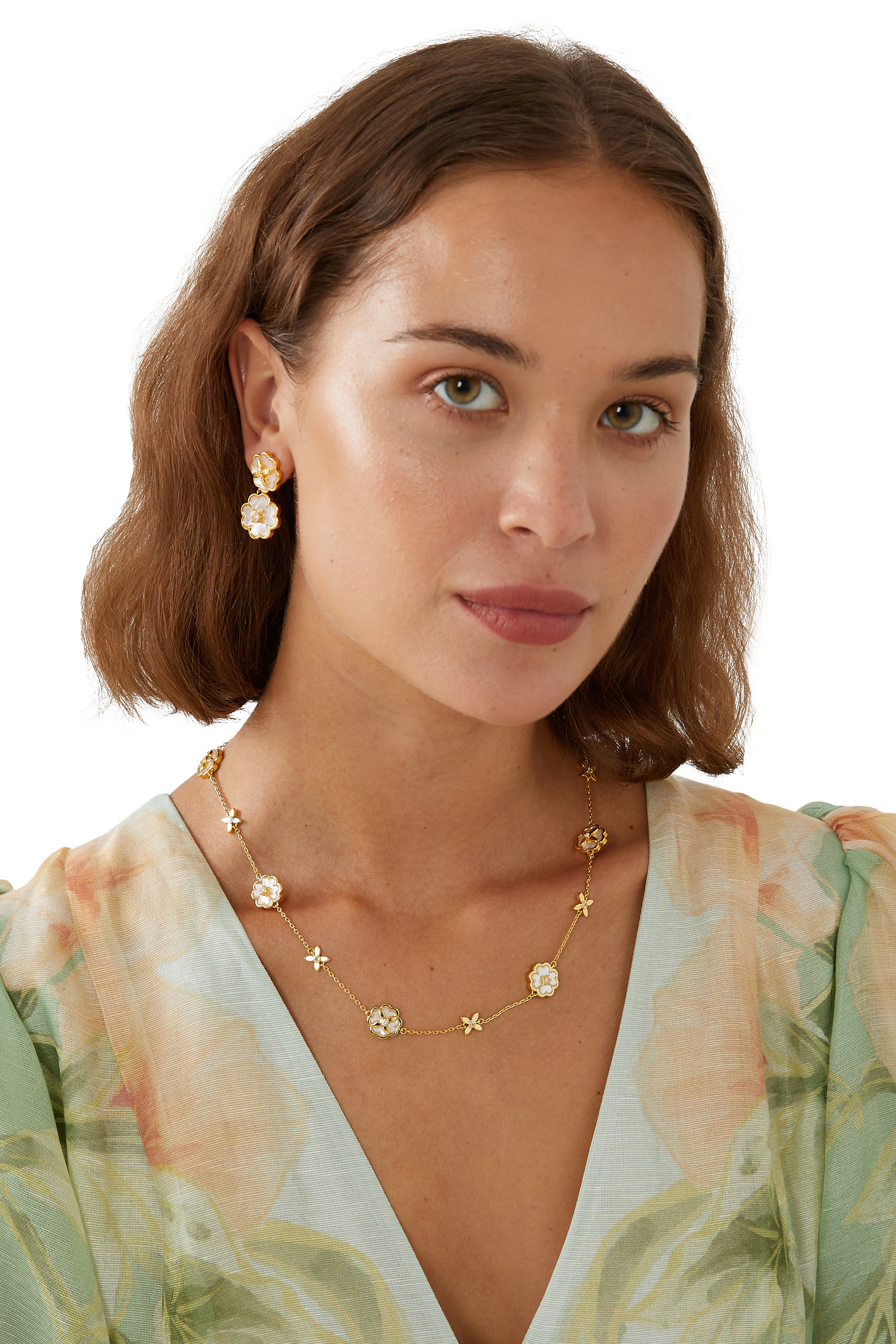 أقراط متدلية هيرتاج بلوم مرصعة بأحجار زركونيا مكعبة وعرق لؤلؤ معدن مطلي