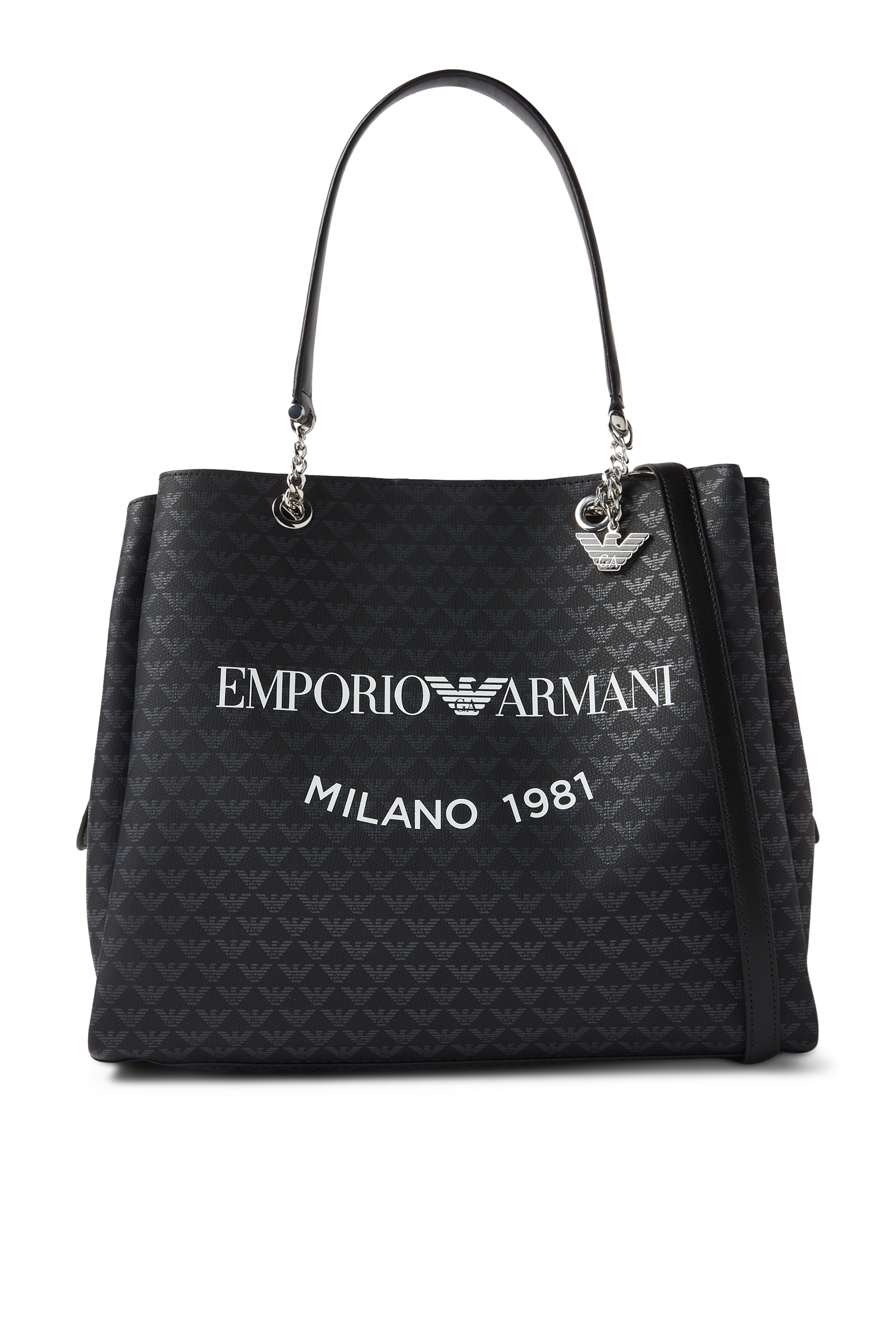 حقيبة يد مزينة كليا بنقشة شعار الماركة وحلية النسر