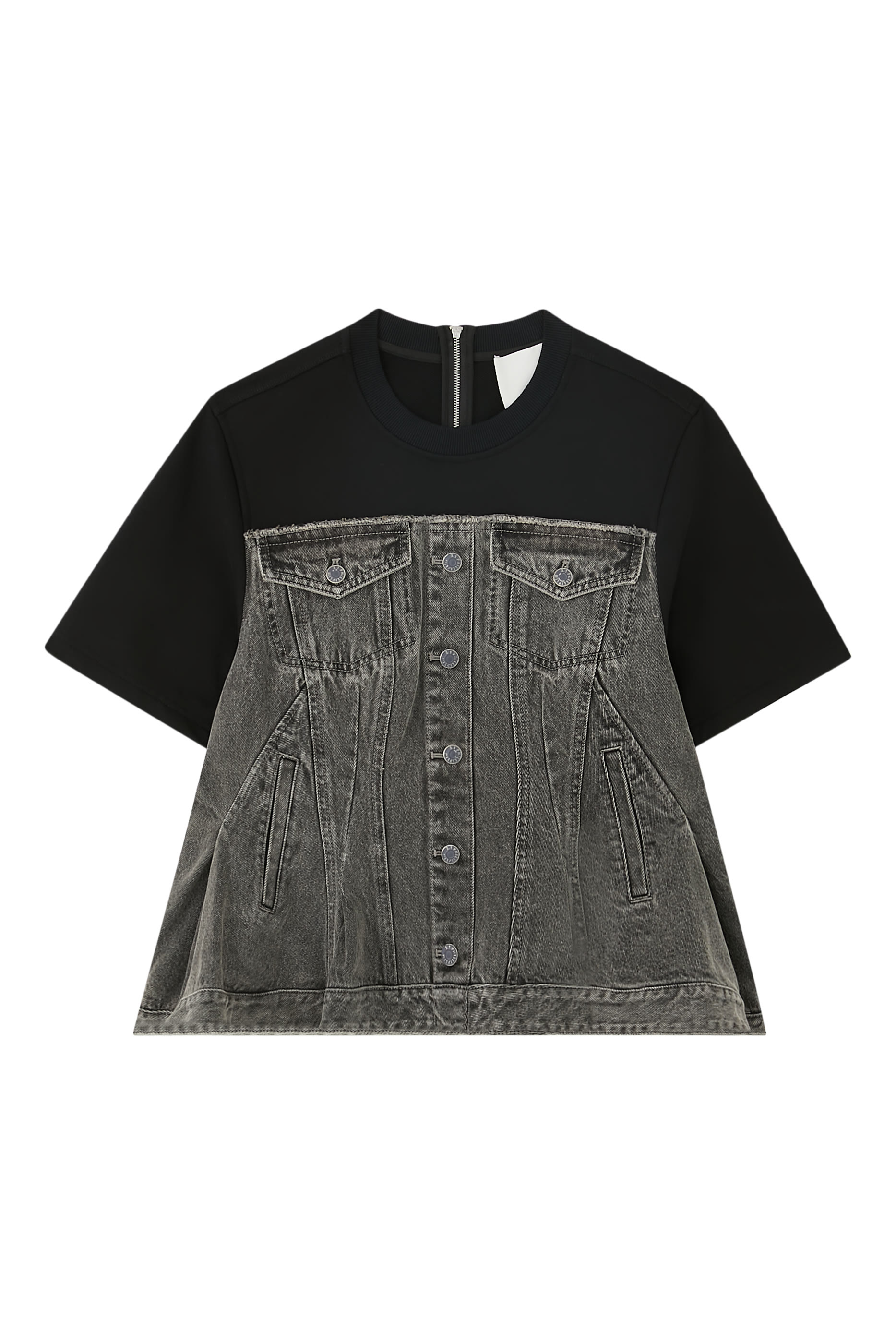 بلوزة هايبرد بحافة مكشكشة دنيم