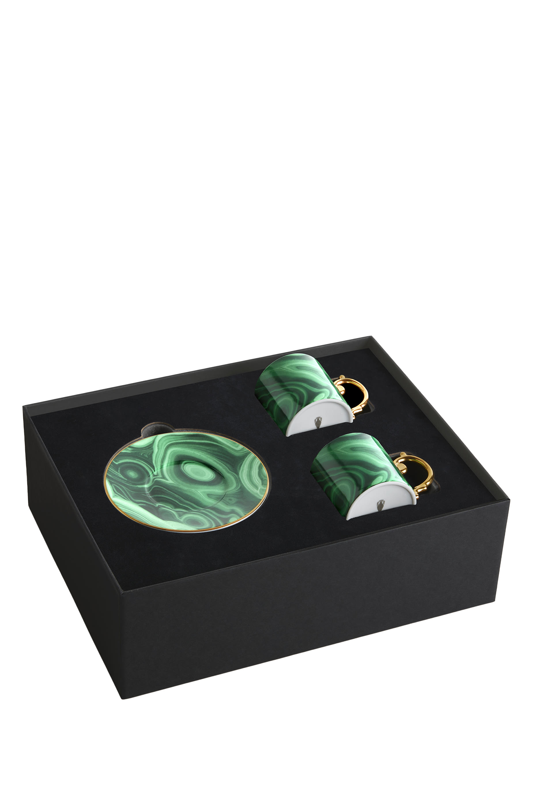 طقم فناجين وأطباق إسبريسو بنقشة أحجار مالاكيت، زوجان