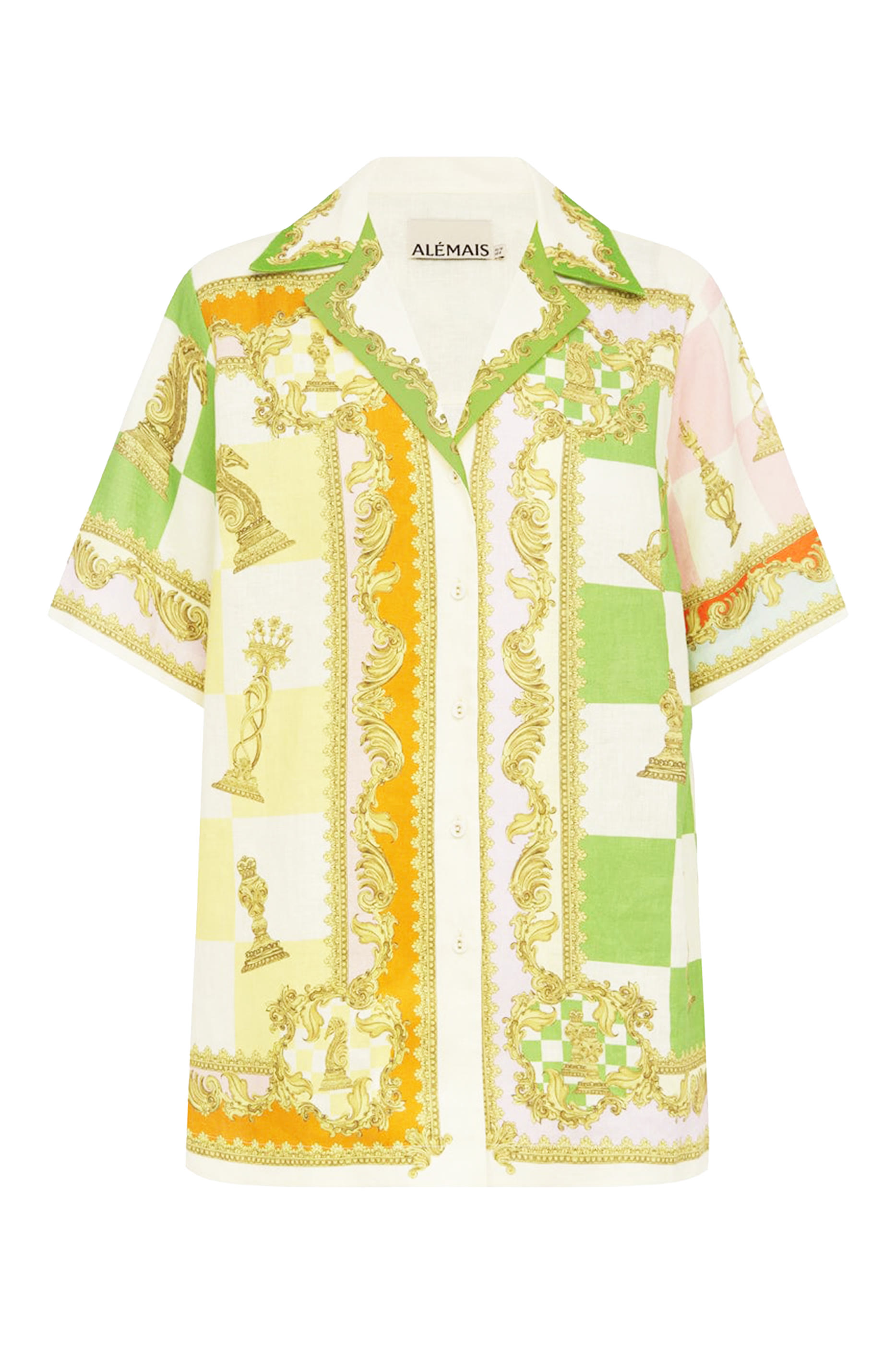 قميص بطبعات شيطرنج كتان