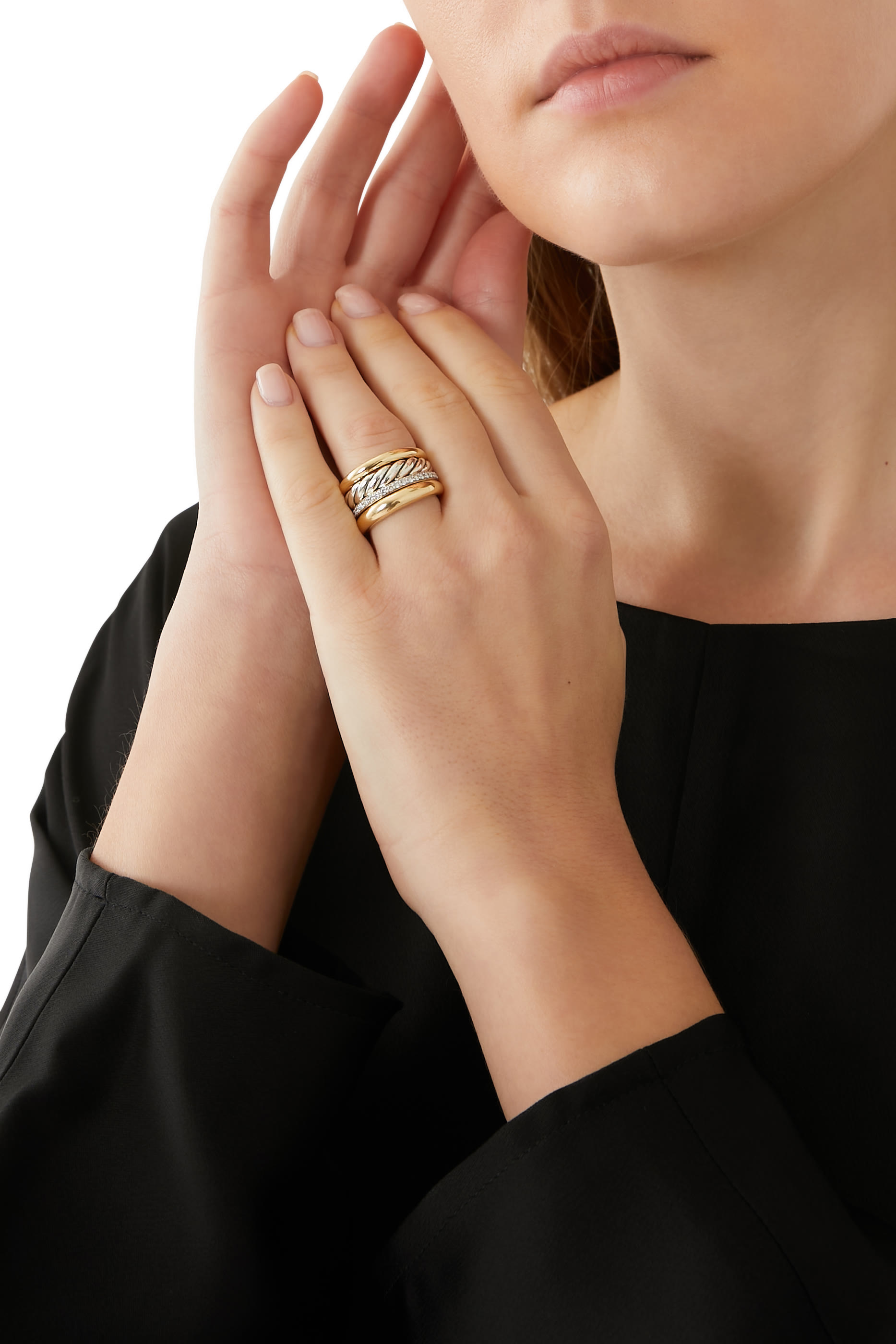 خاتم ميرسر متعدد الطبقات مرصع بالماس ذهب أصفر عيار 18 وفضة إسترلينية