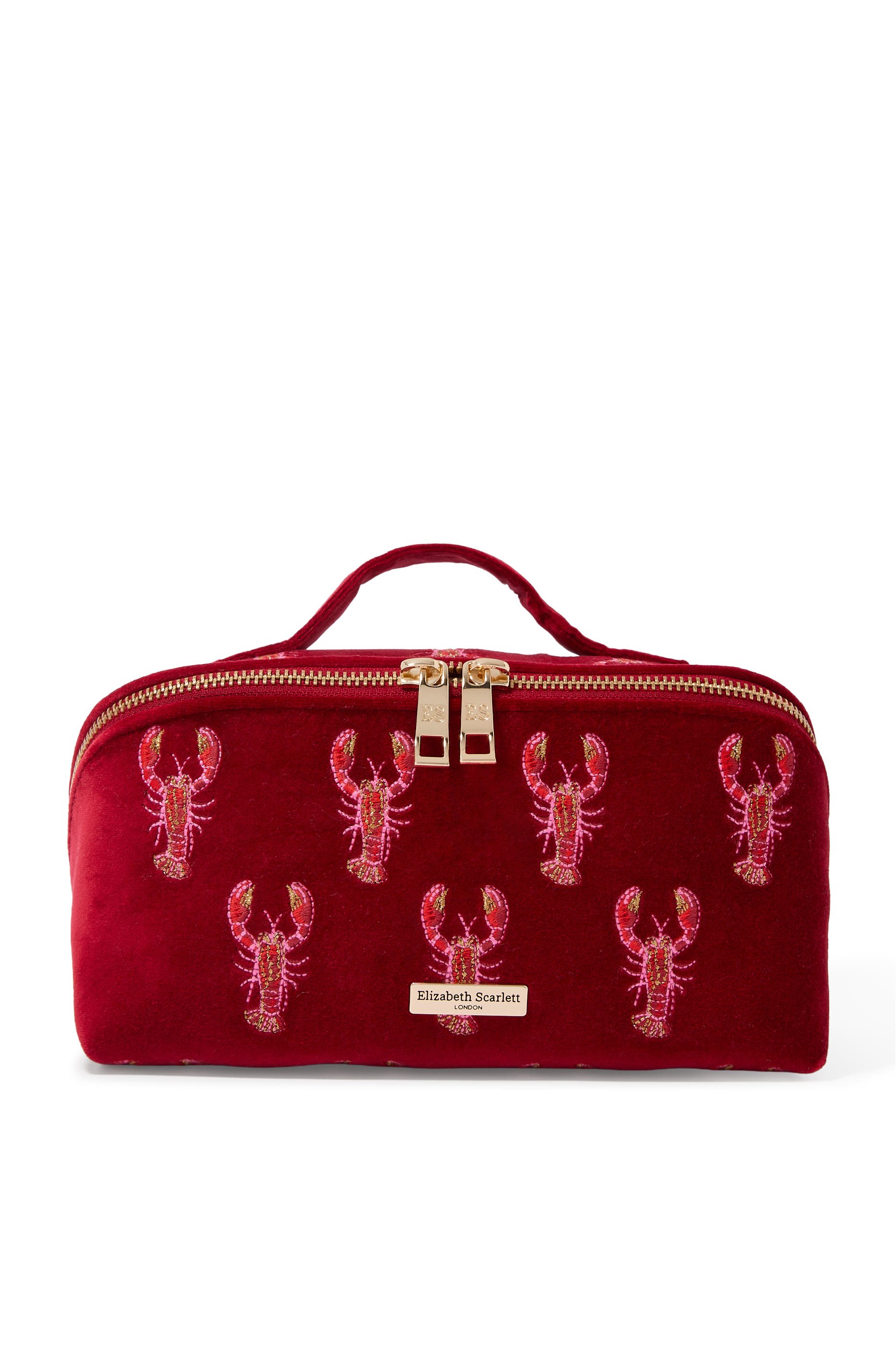 حقيبة مكياج مفتوحة مسطحة بنقشة لوبستر مخمل