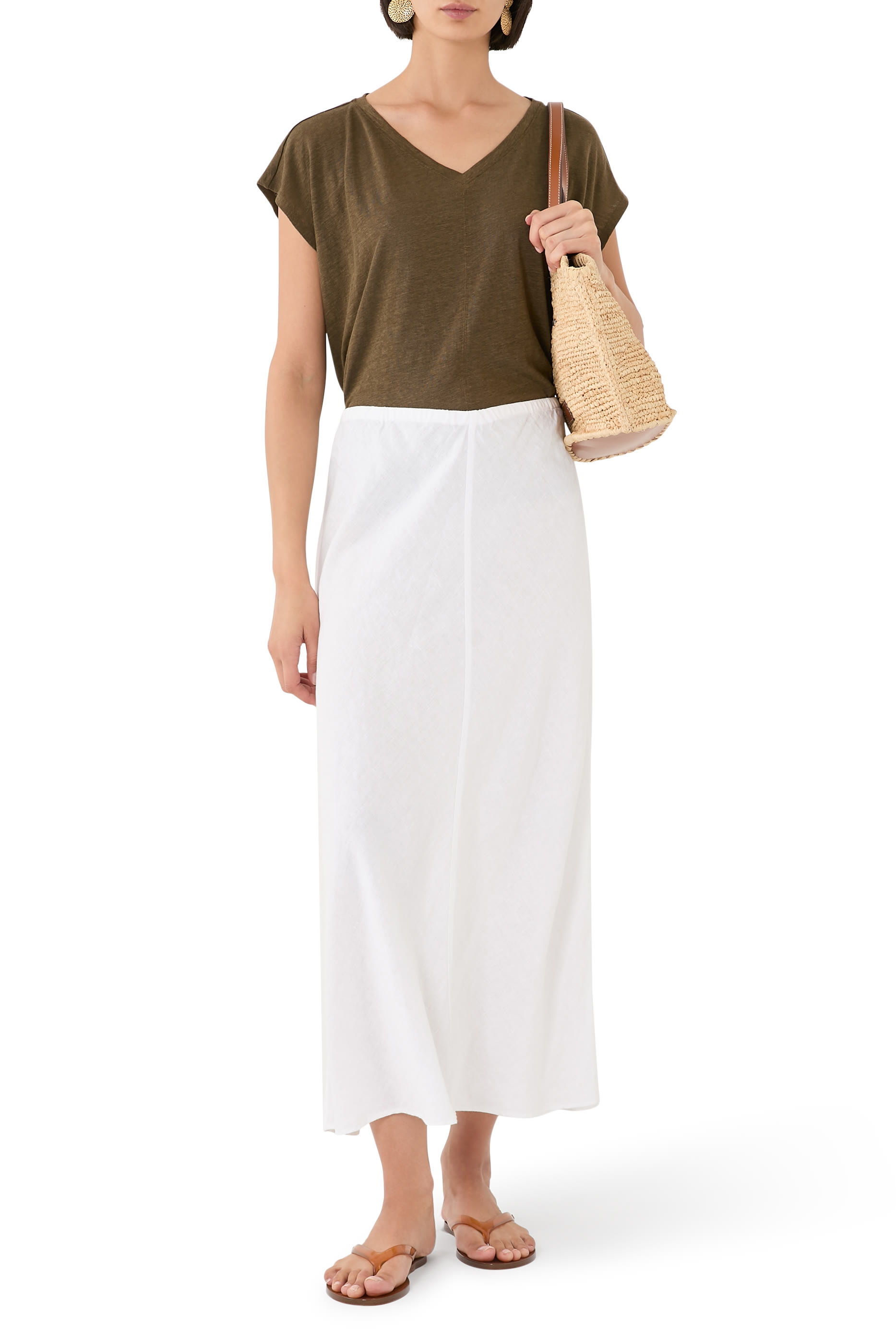 تيشيرت بياقة V كتان جيرسيه عضوي