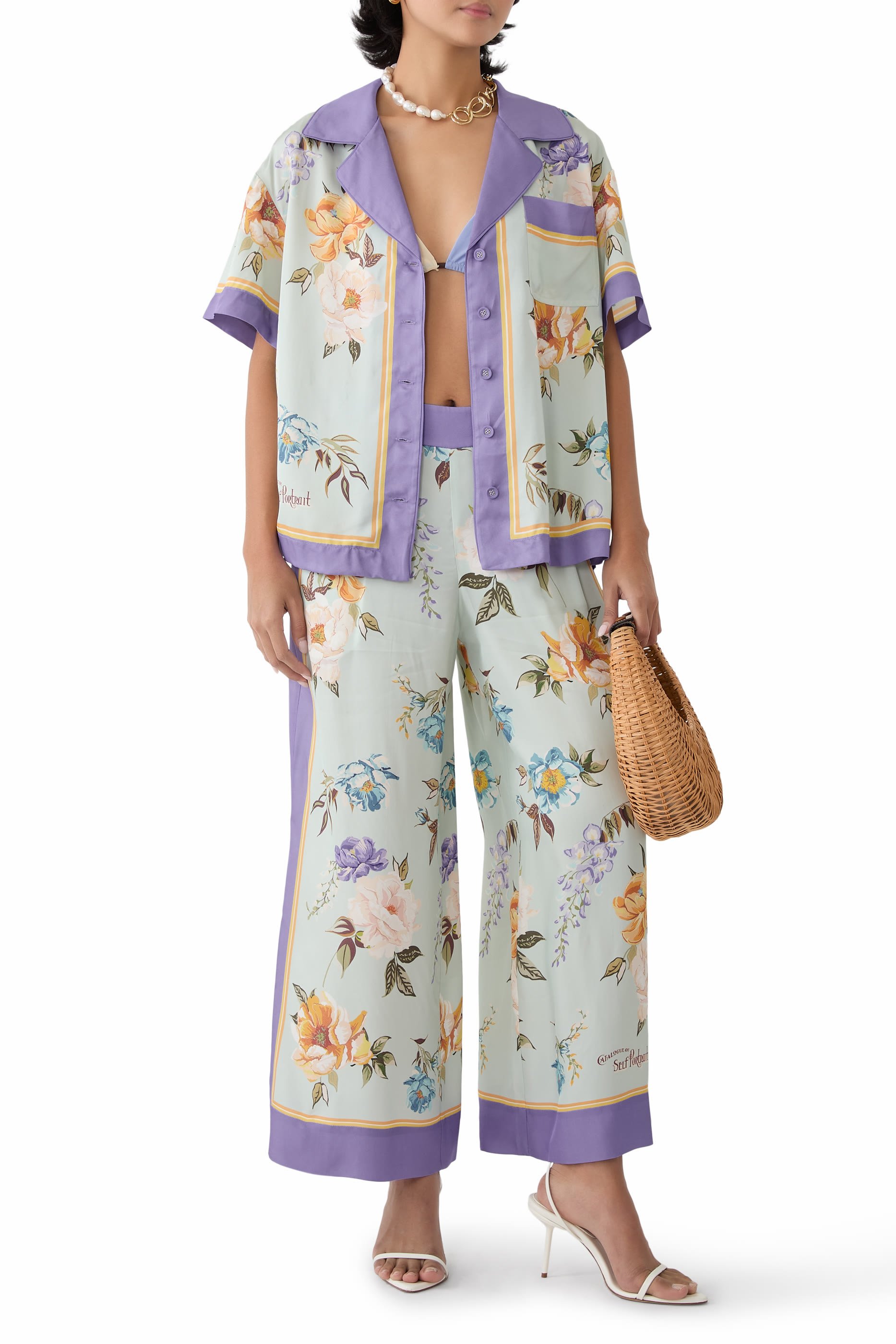 قميص بنقشة زهور حرير تويل