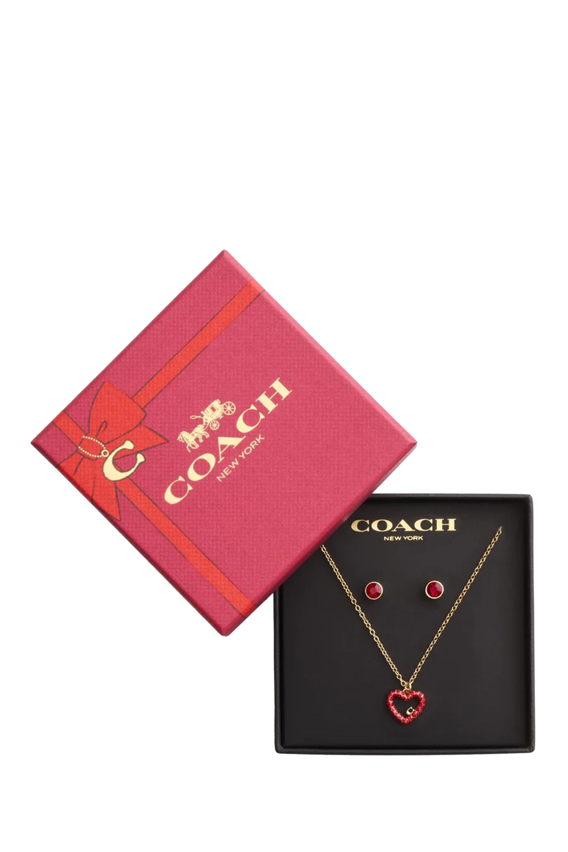 طقم أقراط وقلادة بحلي على شكل قلب مرصع بالماس بافيه