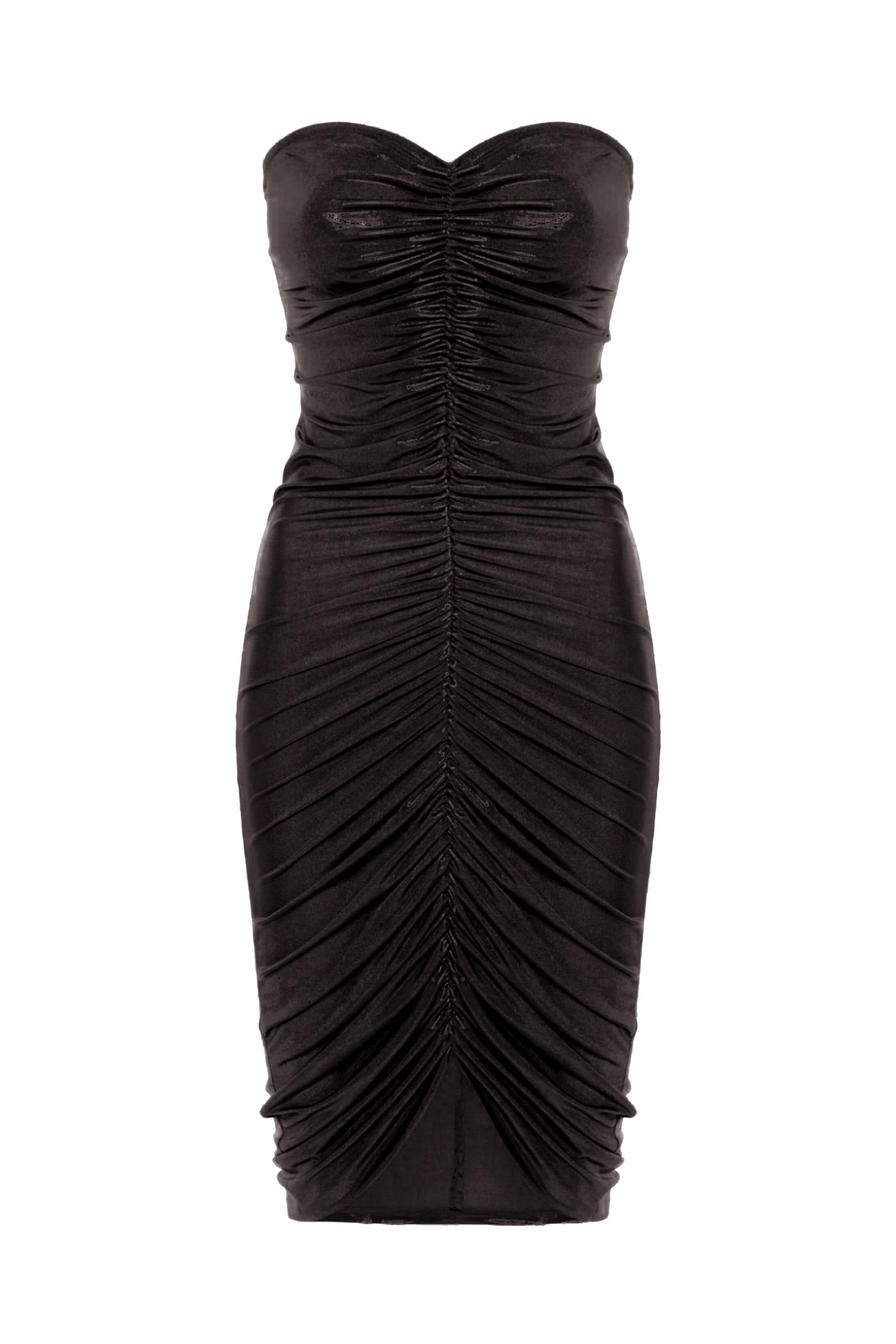 فستان بطول الركبة بلا حمالات بكشكش في الأمام