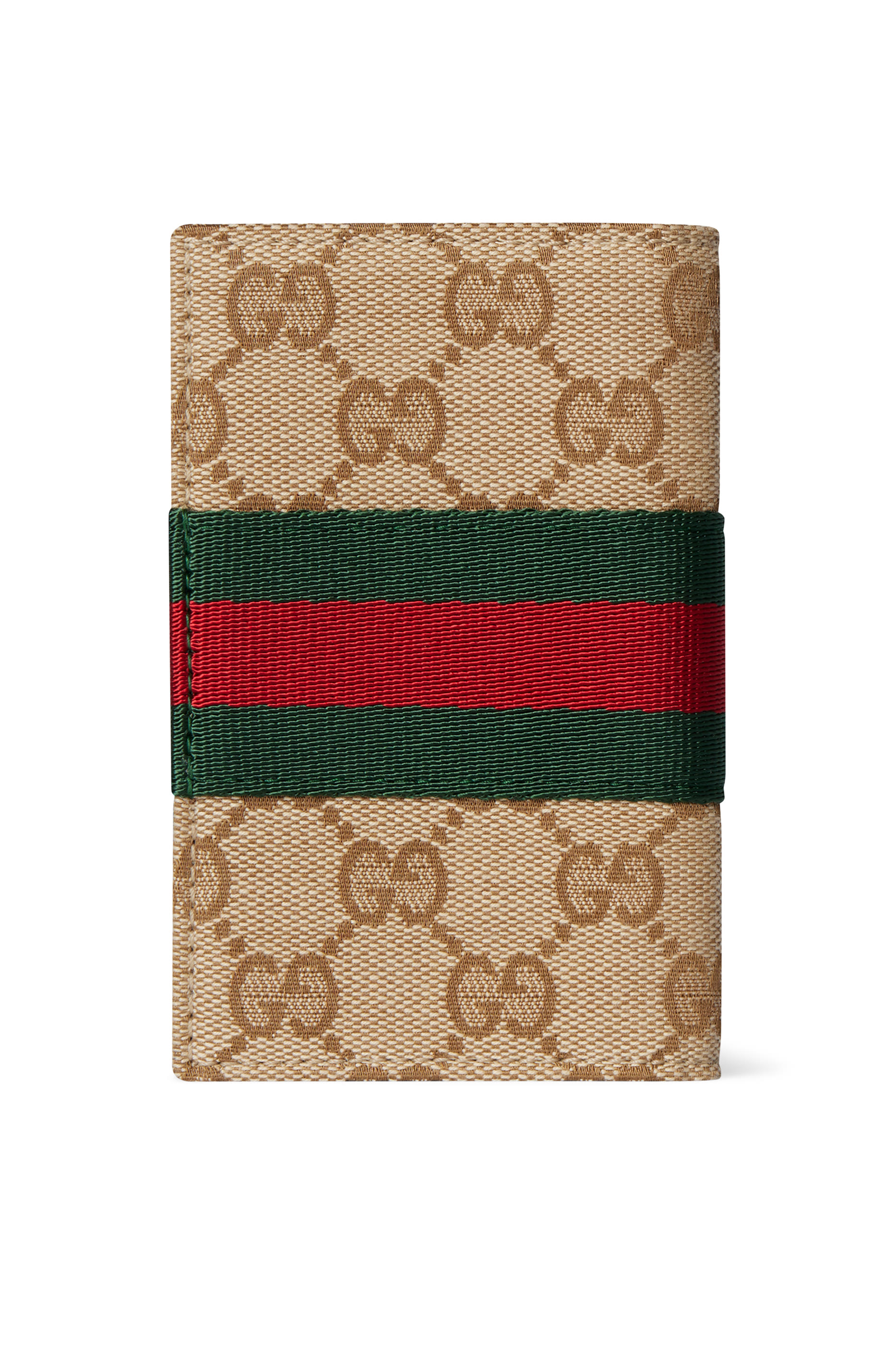 حافظة بطاقات مزينة بشريط ويب وشعار الماركة