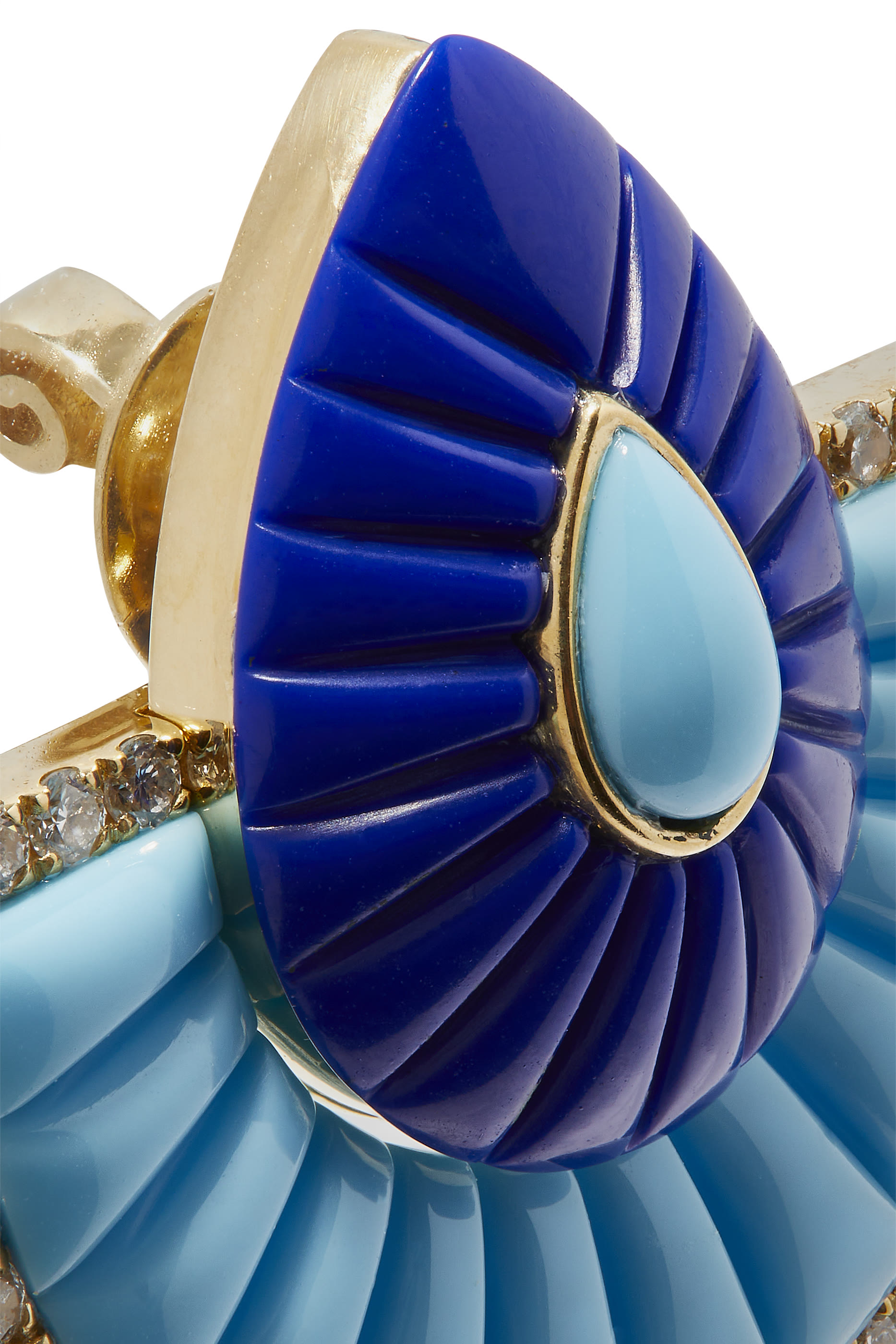 Bond Street Small Fan Earrings, 18k Yellow Gold with Diamonds, Turquoise & Lapis Stones