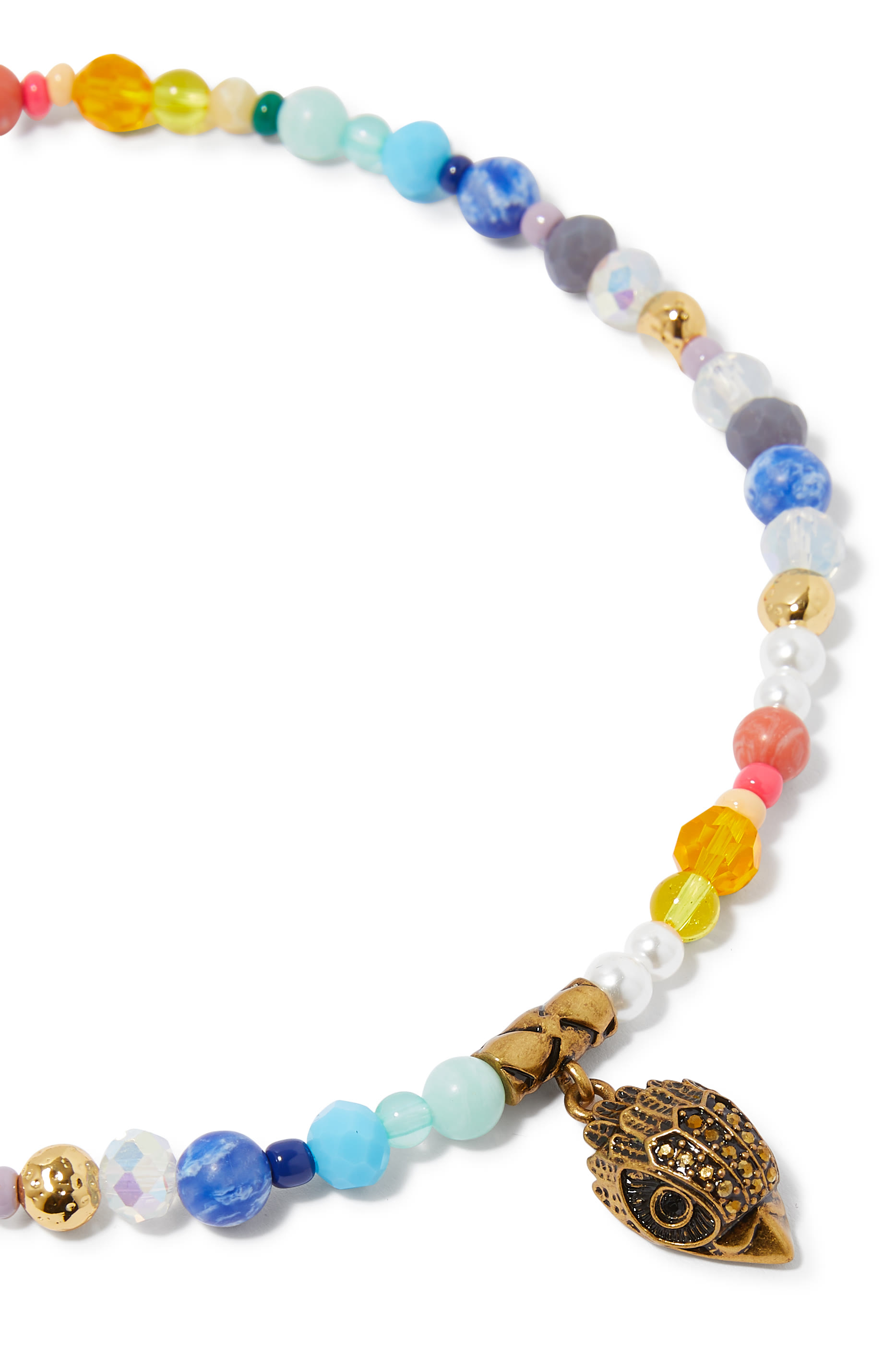 قلادة بخرز متنوع وشعار الماركة، نحاس