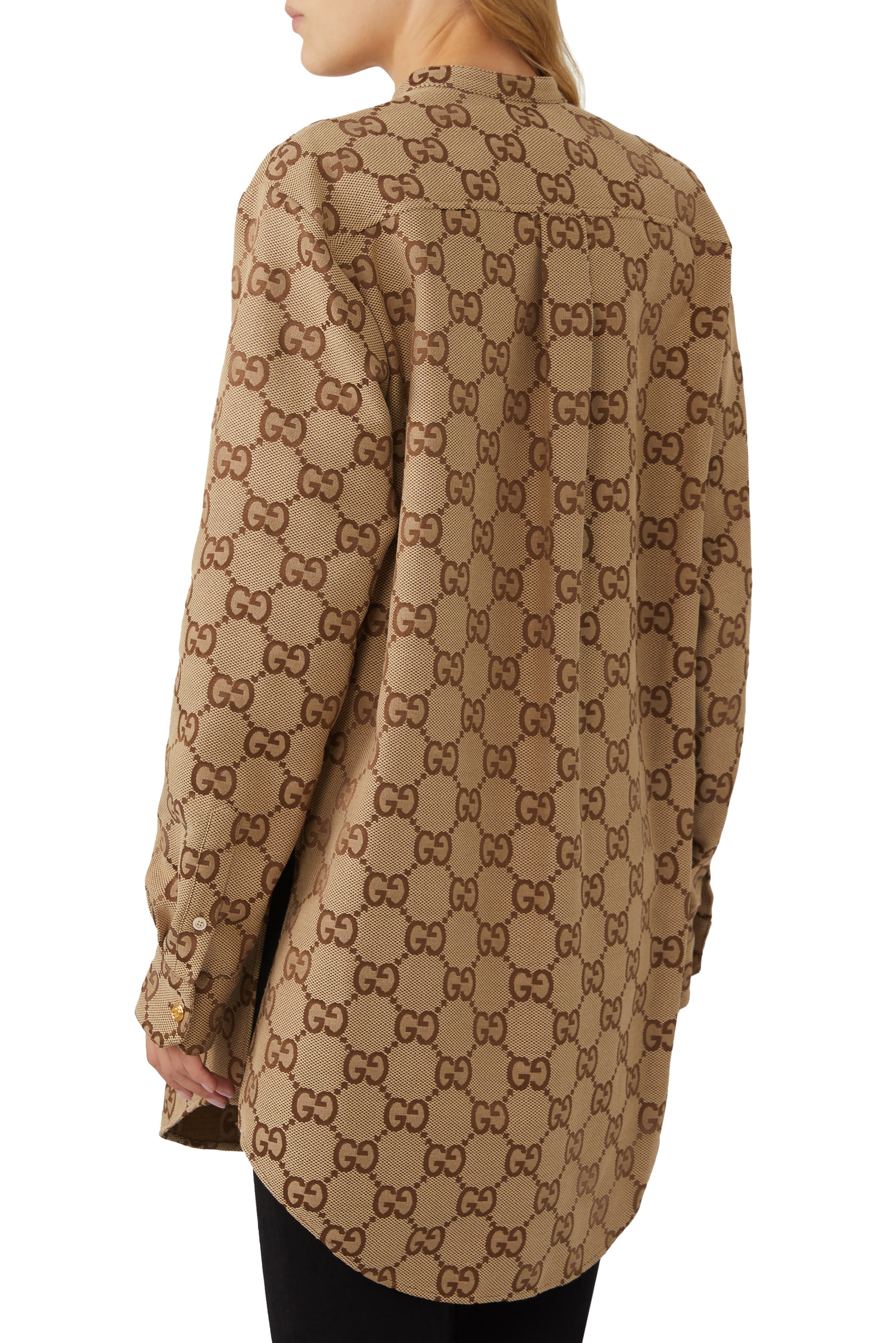 قميص قماش قنب طويل بنقشة حرفي GG