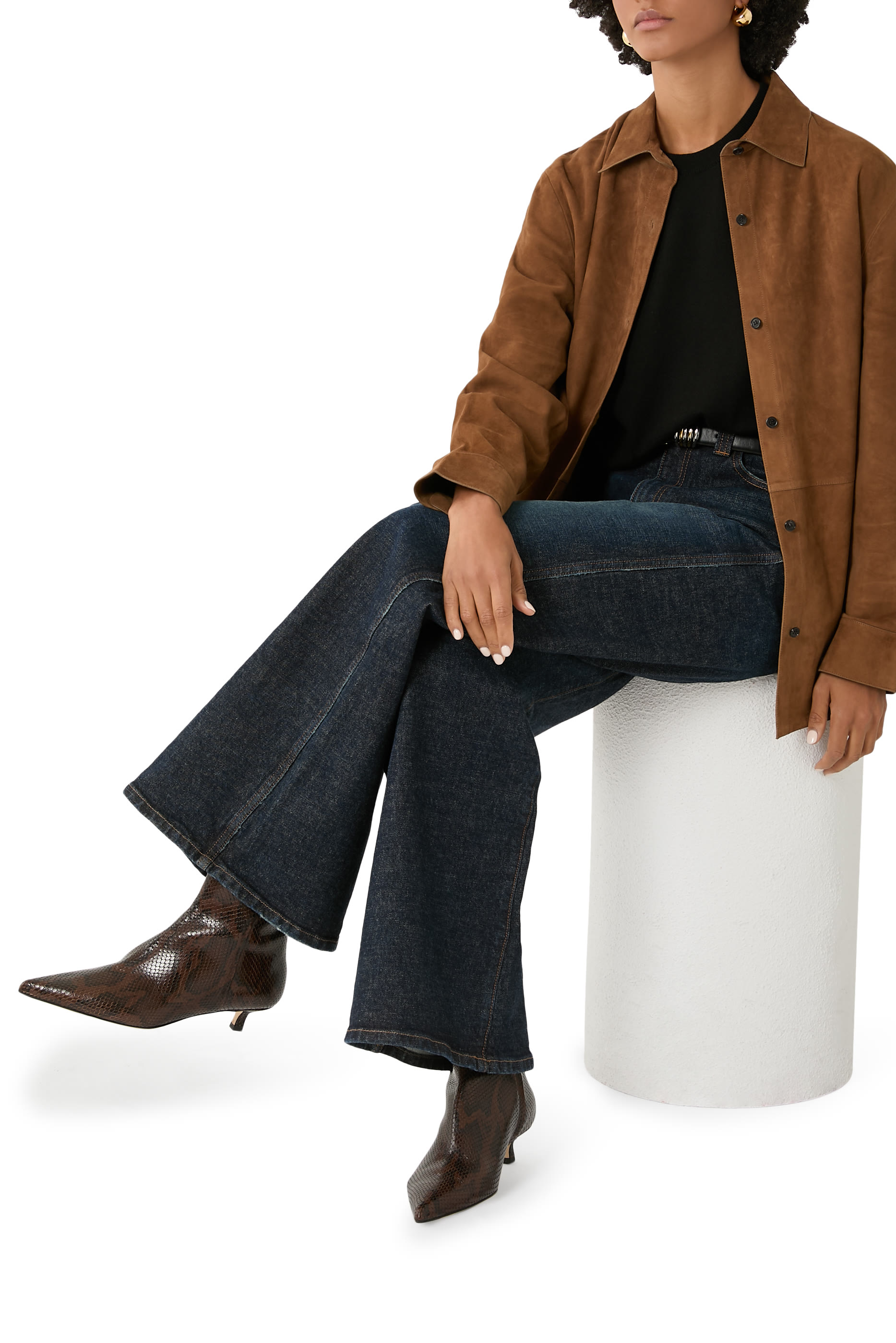 حذاء بوت صوفي بطول الكاحل جلد