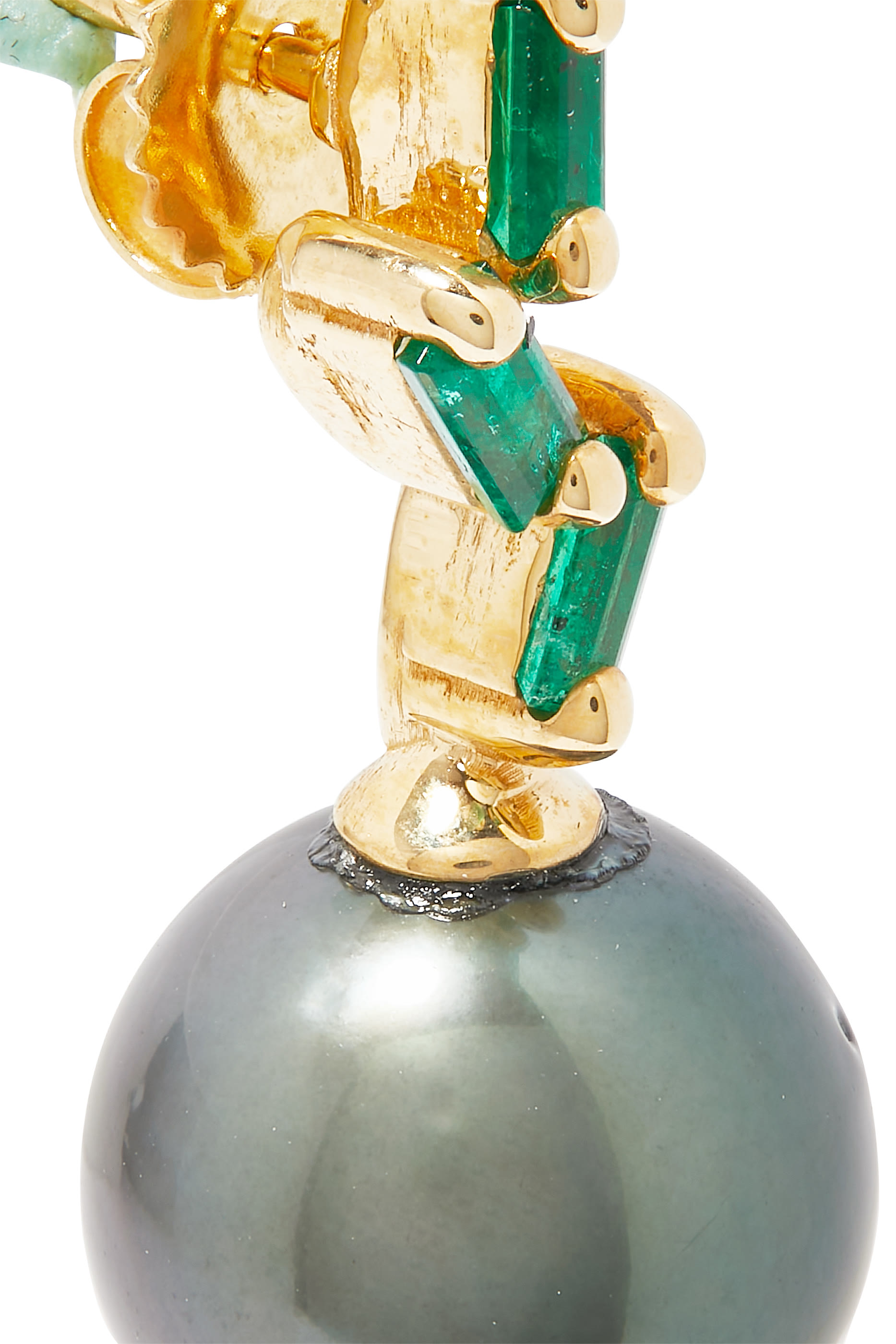 خاتم وان اوف ابه كايند مرصع بالزمرد ولؤلؤ تاهيتي ذهب أصفر عيار 18